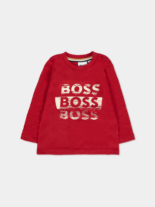 T-shirt rosso per neonato con logo,Boss,J52463 96D