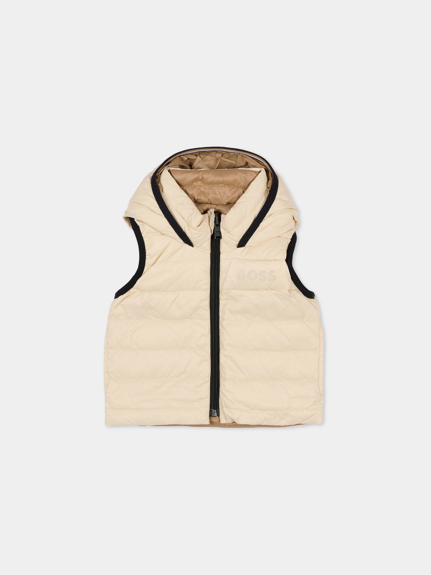 Gilet reversibile beige per neonato con logo,Boss,J52474 21C