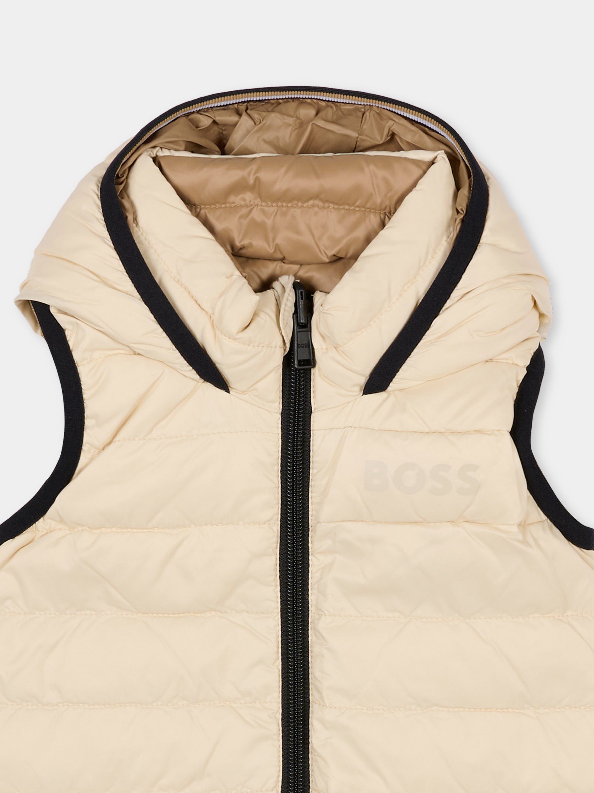 Gilet reversibile beige per neonato con logo,Boss,J52474 21C