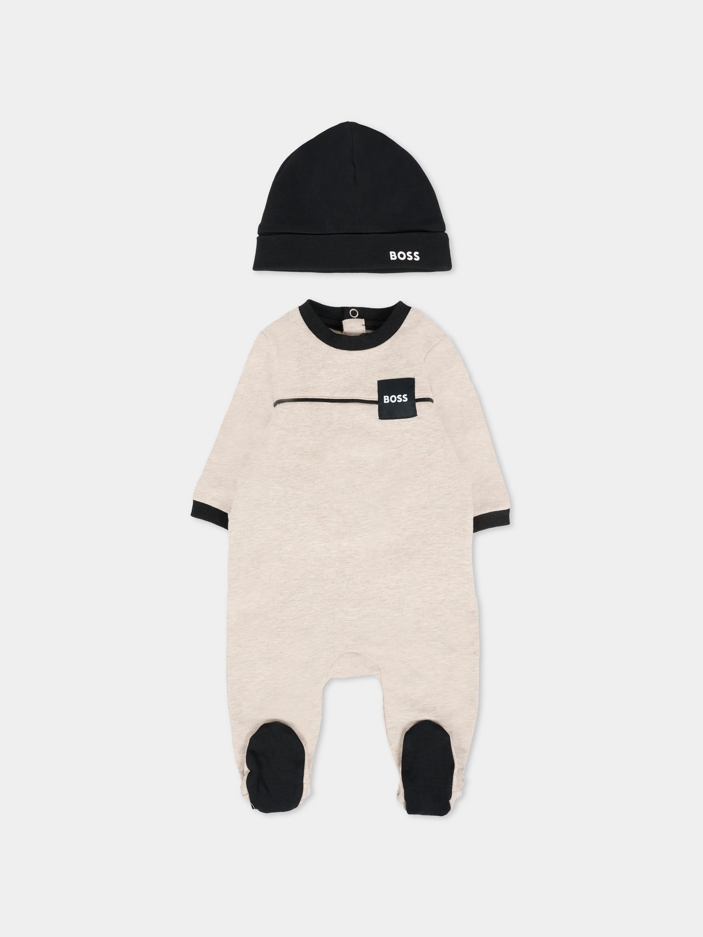 Set tutina beige per neonato con patch,Boss,J52487 B51