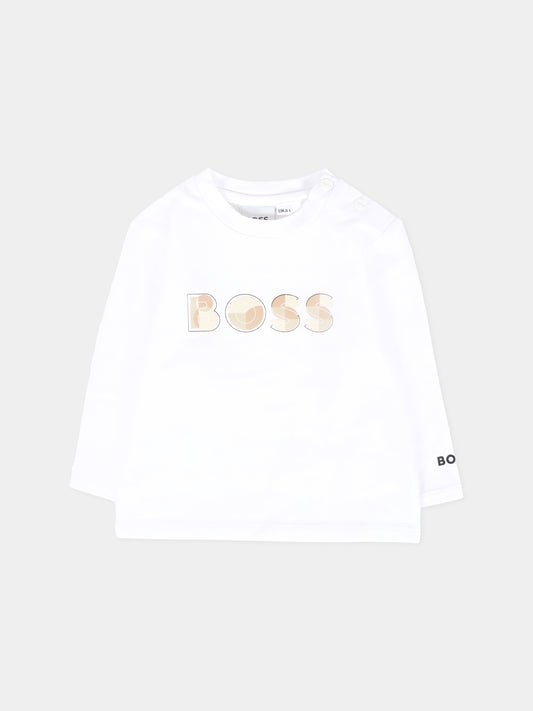 T-shirt bianca per neonato con logo,Boss,J52514 10P