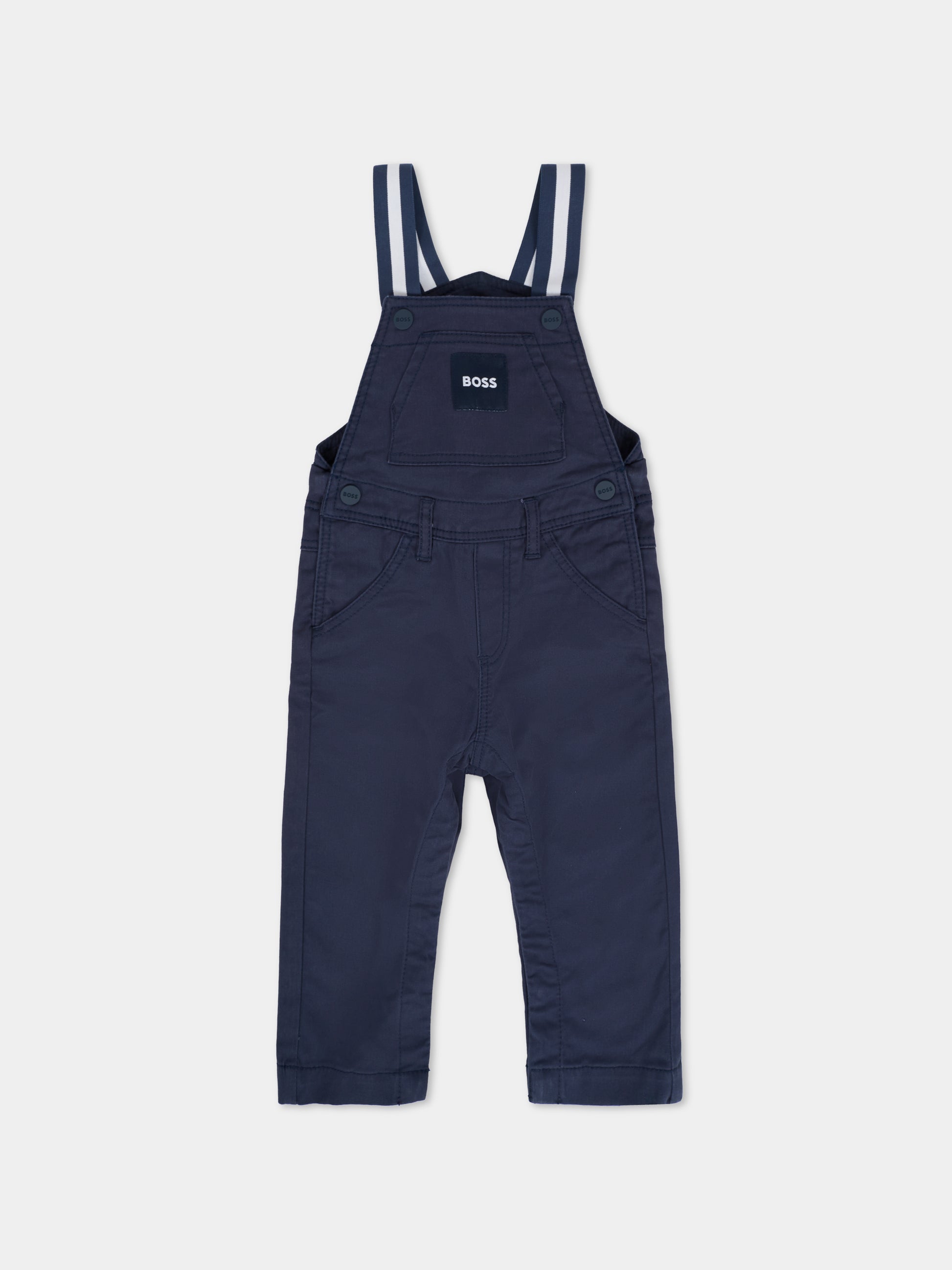Salopette blu per neonato con patch,Boss,J52517 849