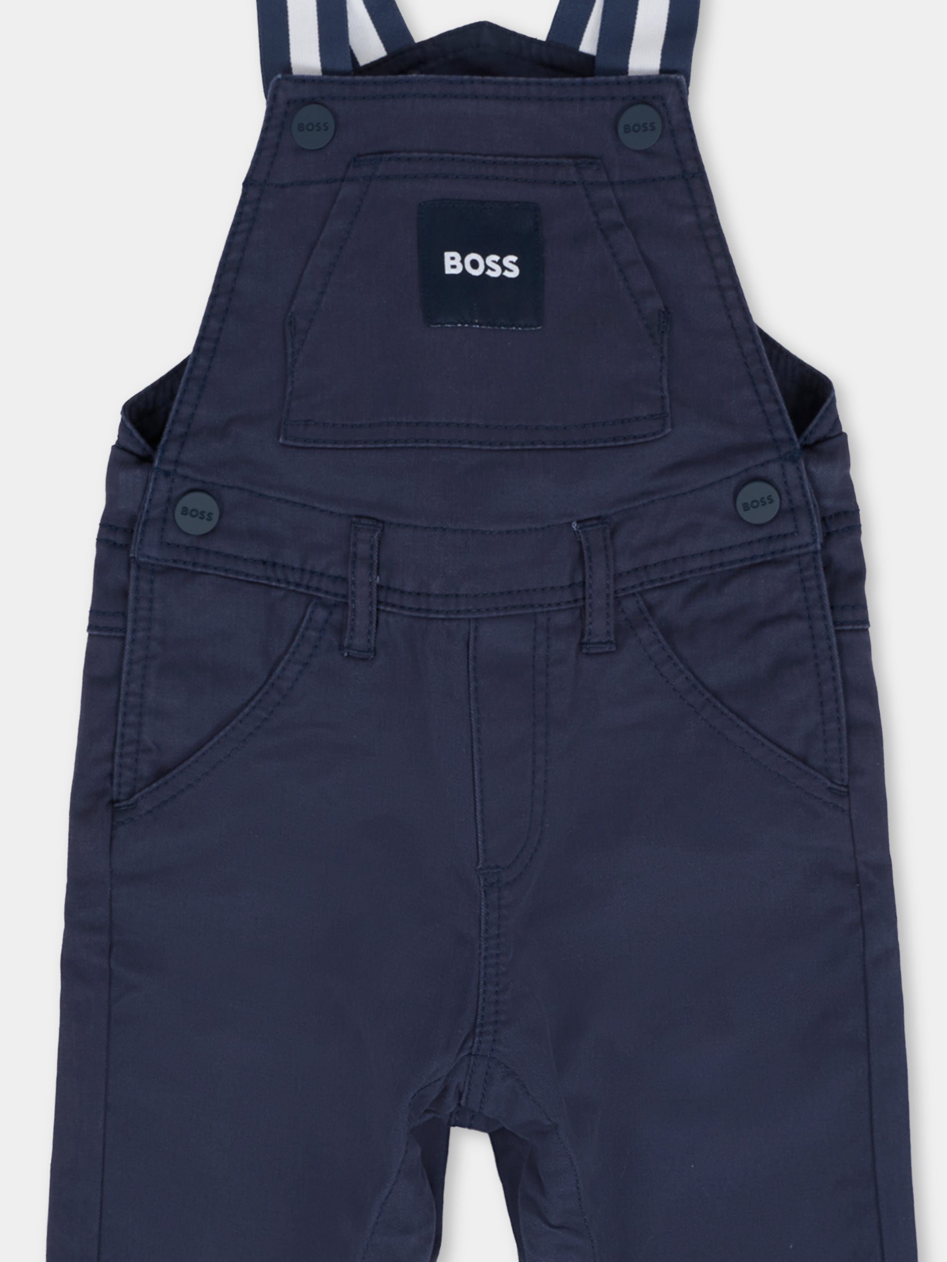 Salopette blu per neonato con patch,Boss,J52517 849