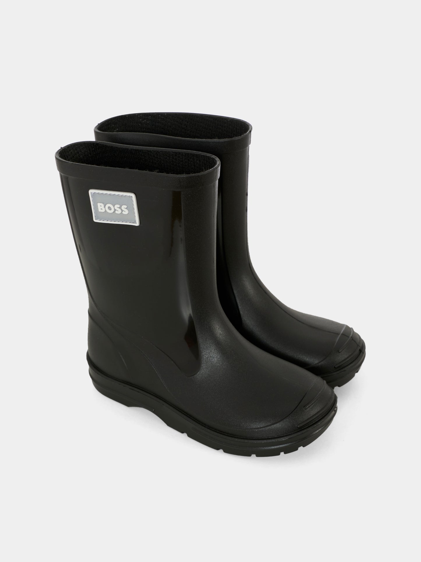 Stivali neri da pioggia per bambino con logo bianco,Boss,J52581 09B