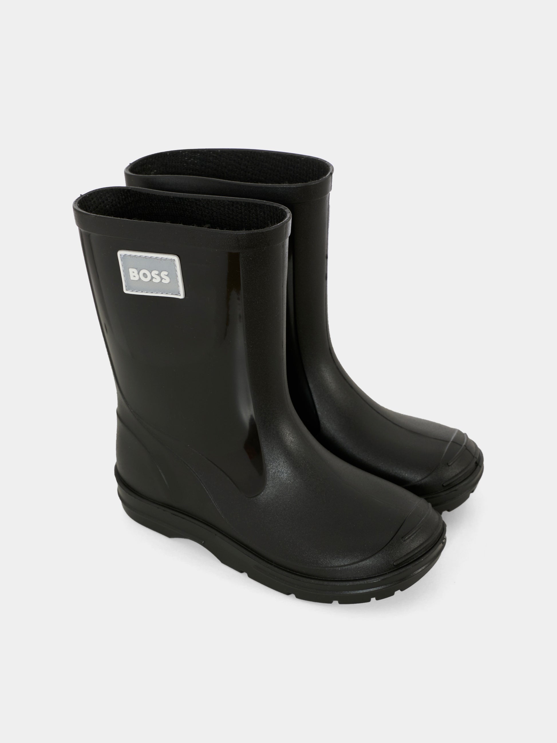 Stivali neri da pioggia per bambino con logo bianco,Boss,J52581 09B
