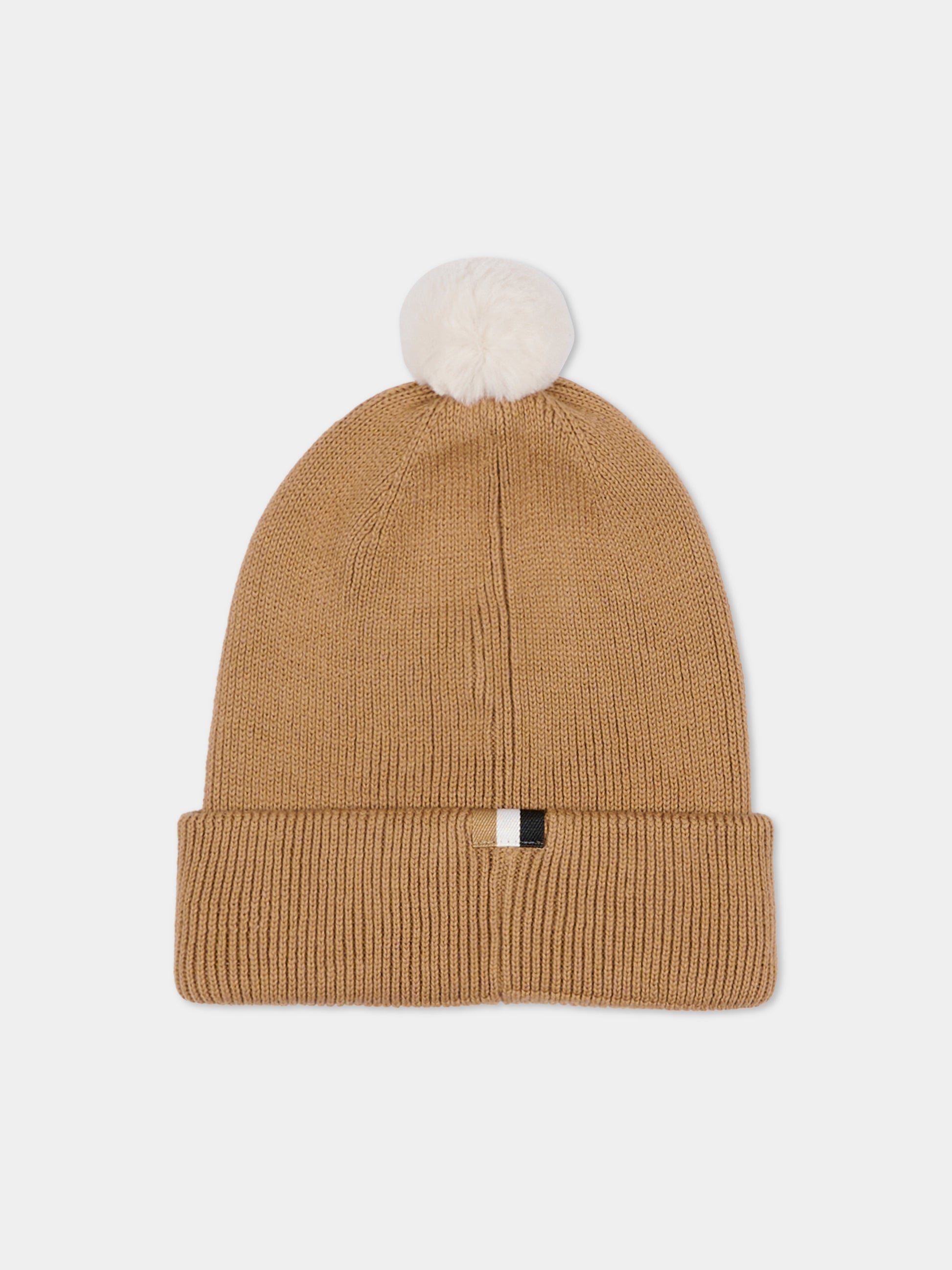 Berretto beige per neonato con pompon,Boss,J52595 269