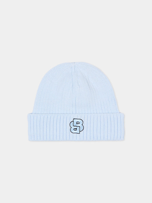 Berretto azzurro per neonato logo BB,Boss,J52597 771