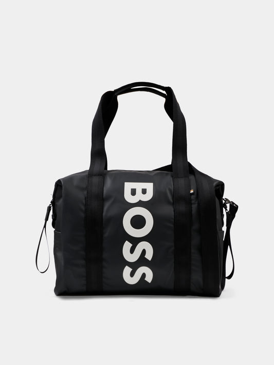 Borsa mamma nera per neonati con logo,Boss,J52609 09B