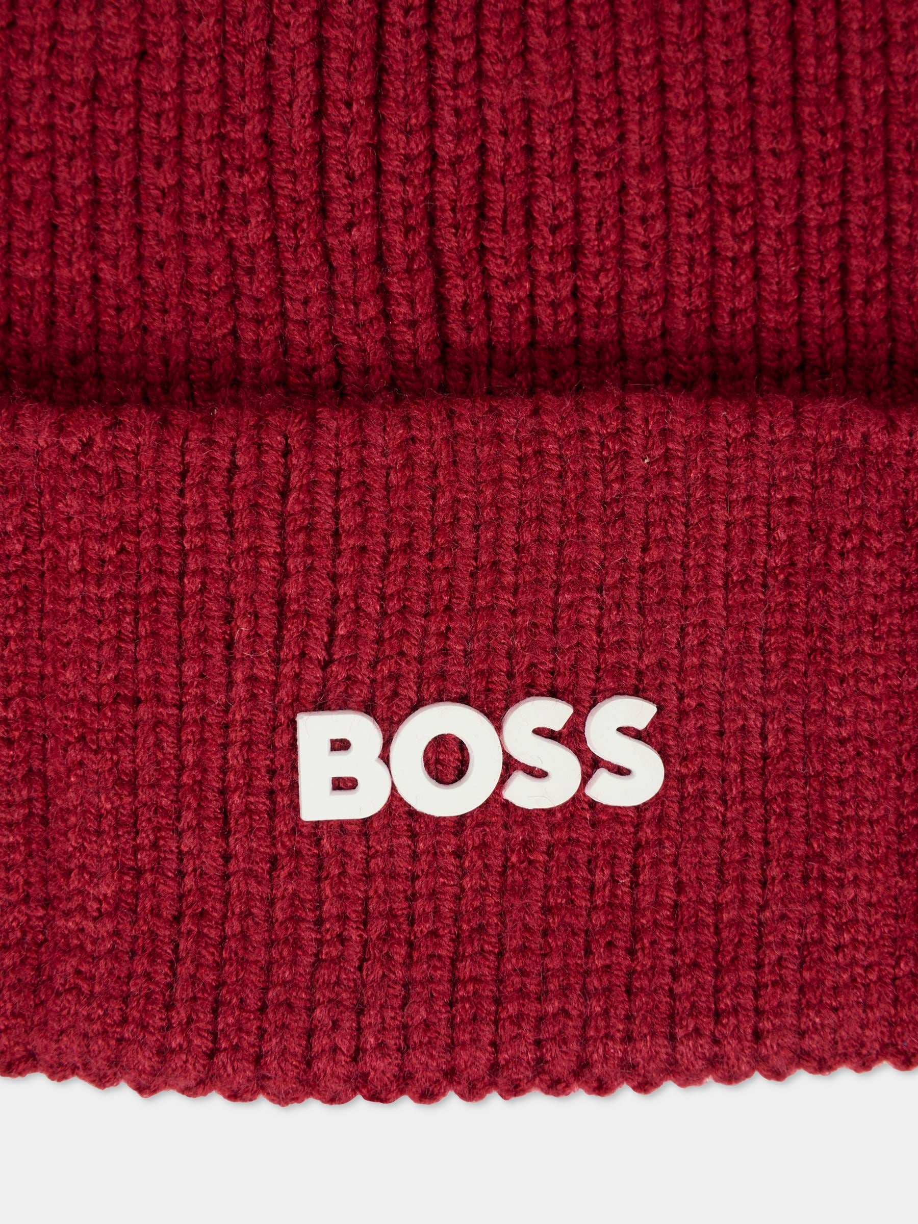 Berretto rosso per bambino con logo,Boss,J52616 96D
