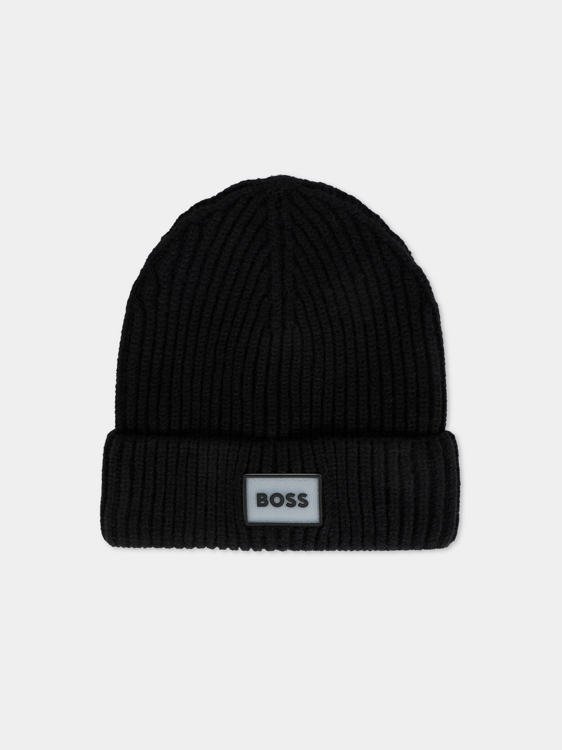 Berretto nero per bambino con patch,Boss,J52618 09B