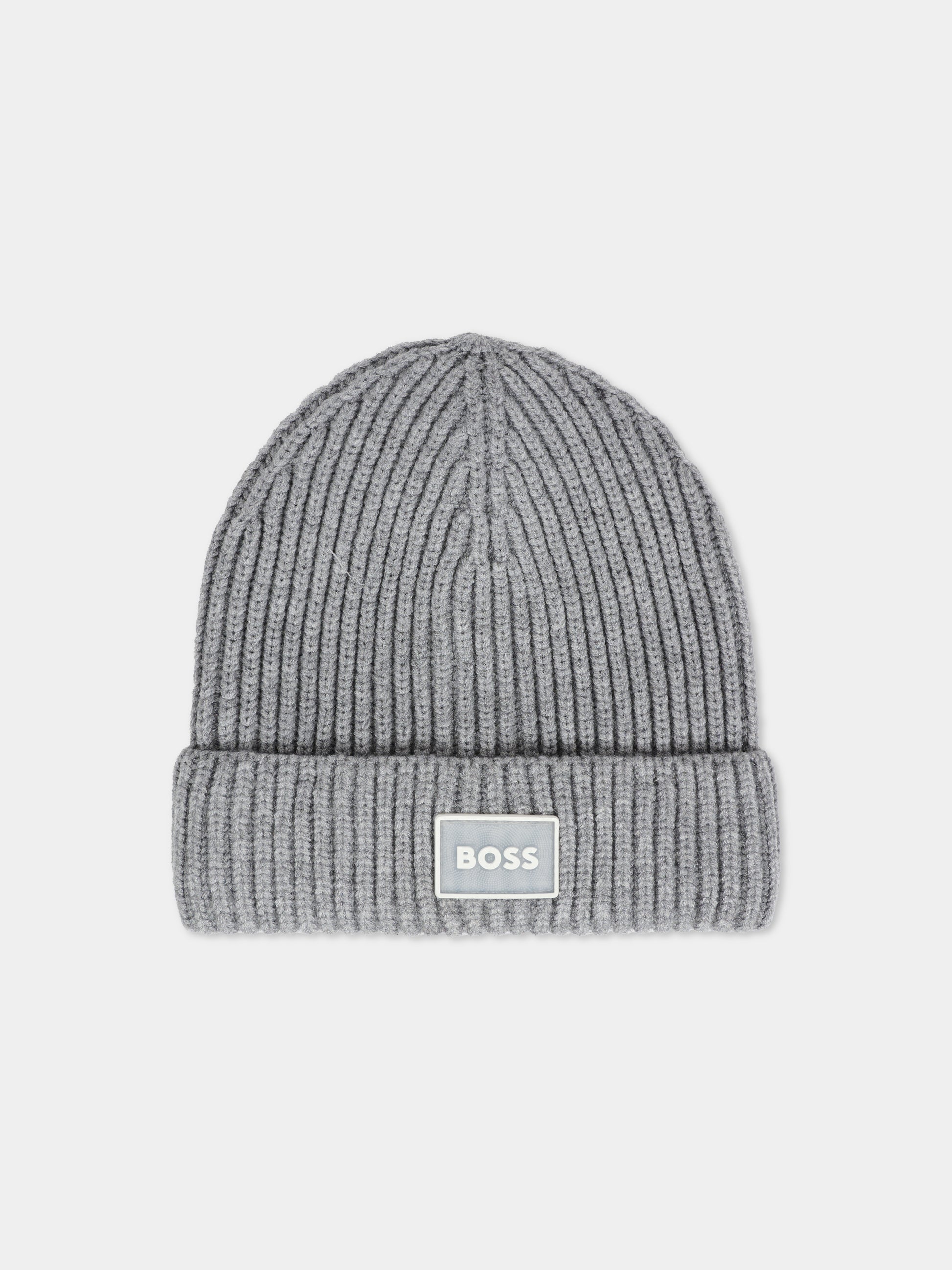Berretto grigio per bambino con patch,Boss,J52619 A46