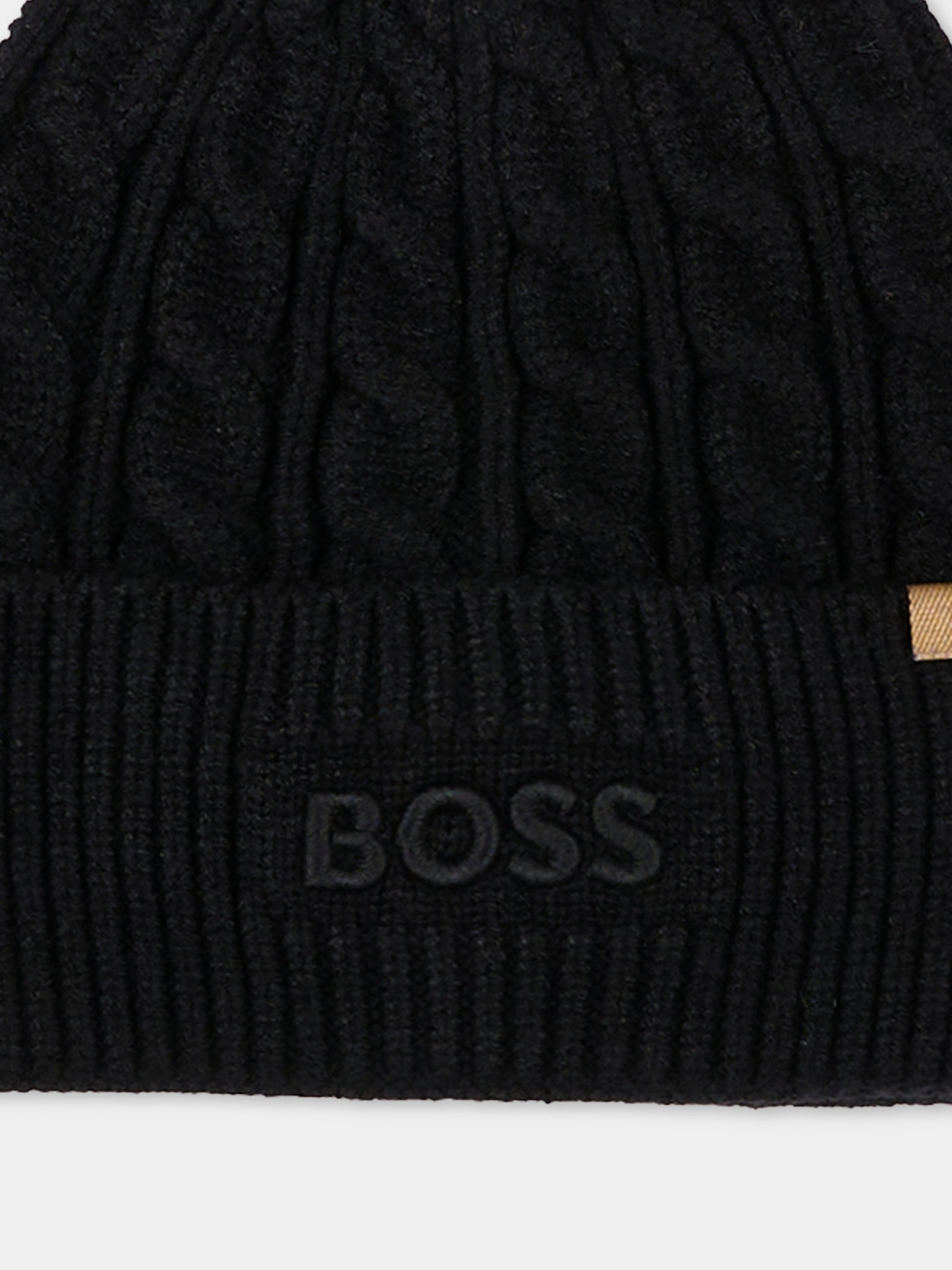Berretto nero per bambino con logo,Boss,J52624 09B