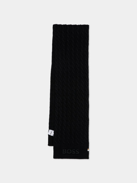 Sciarpa nera per bambino con logo,Boss,J52634 09B