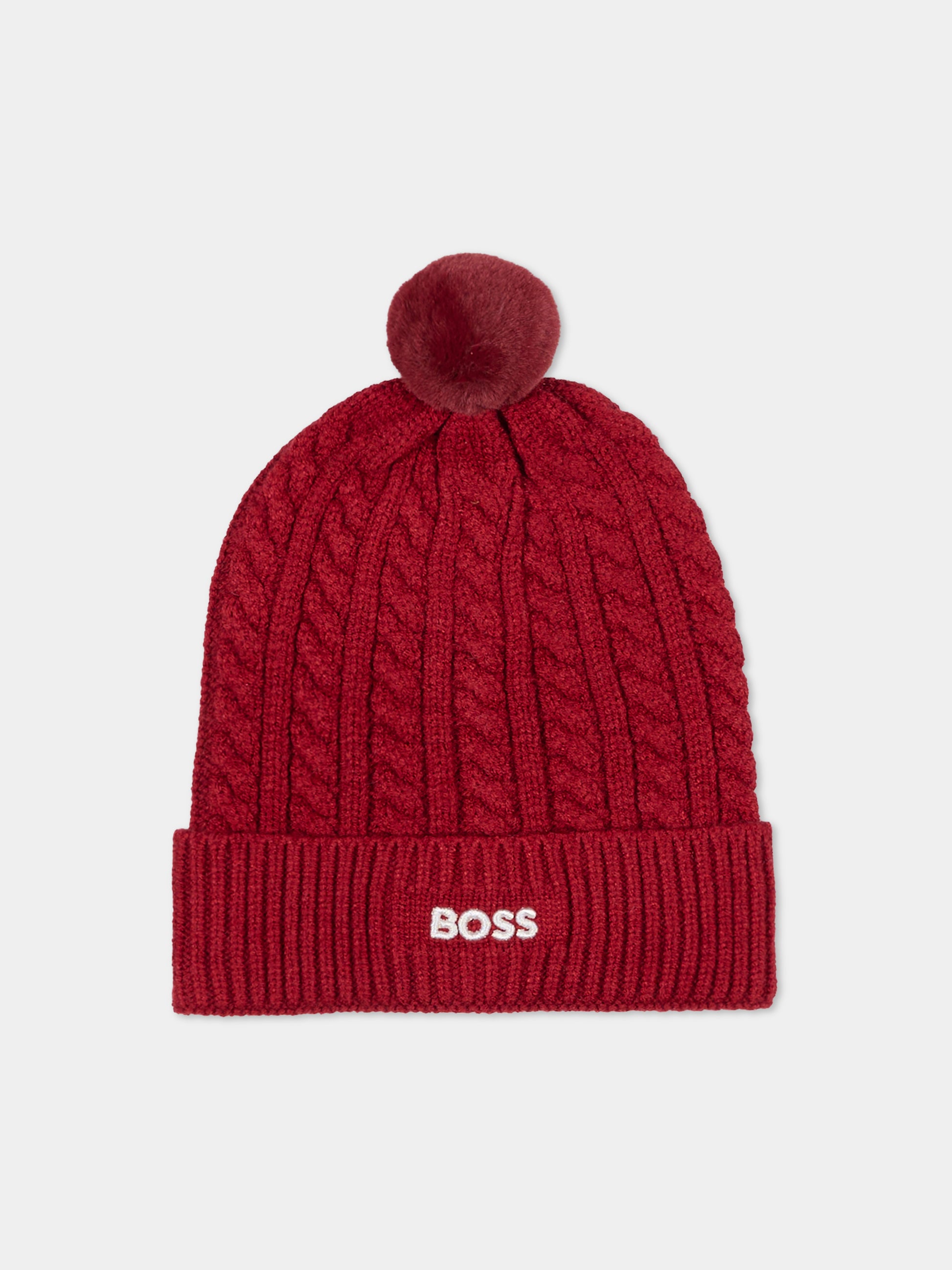 Berretto rosso per bambino con pompon,Boss,J52656 96D