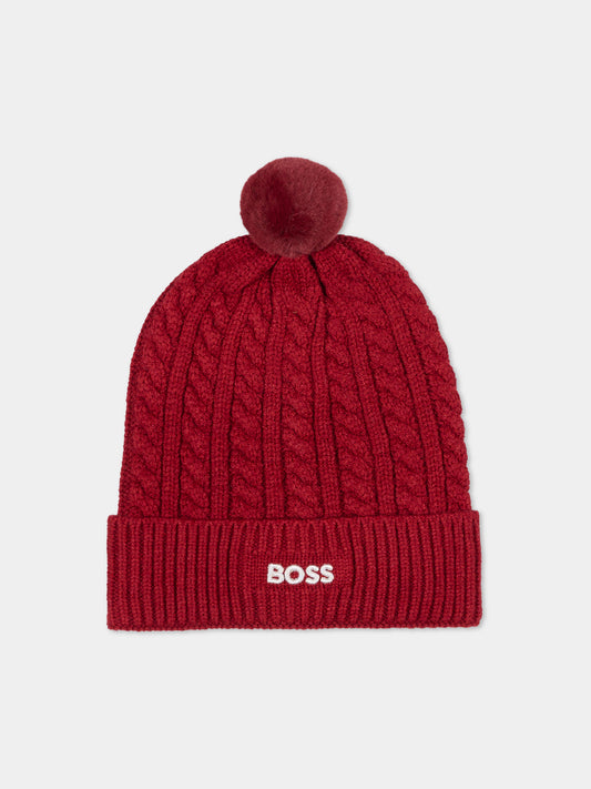 Berretto rosso per bambino con pompon,Boss,J52656 96D