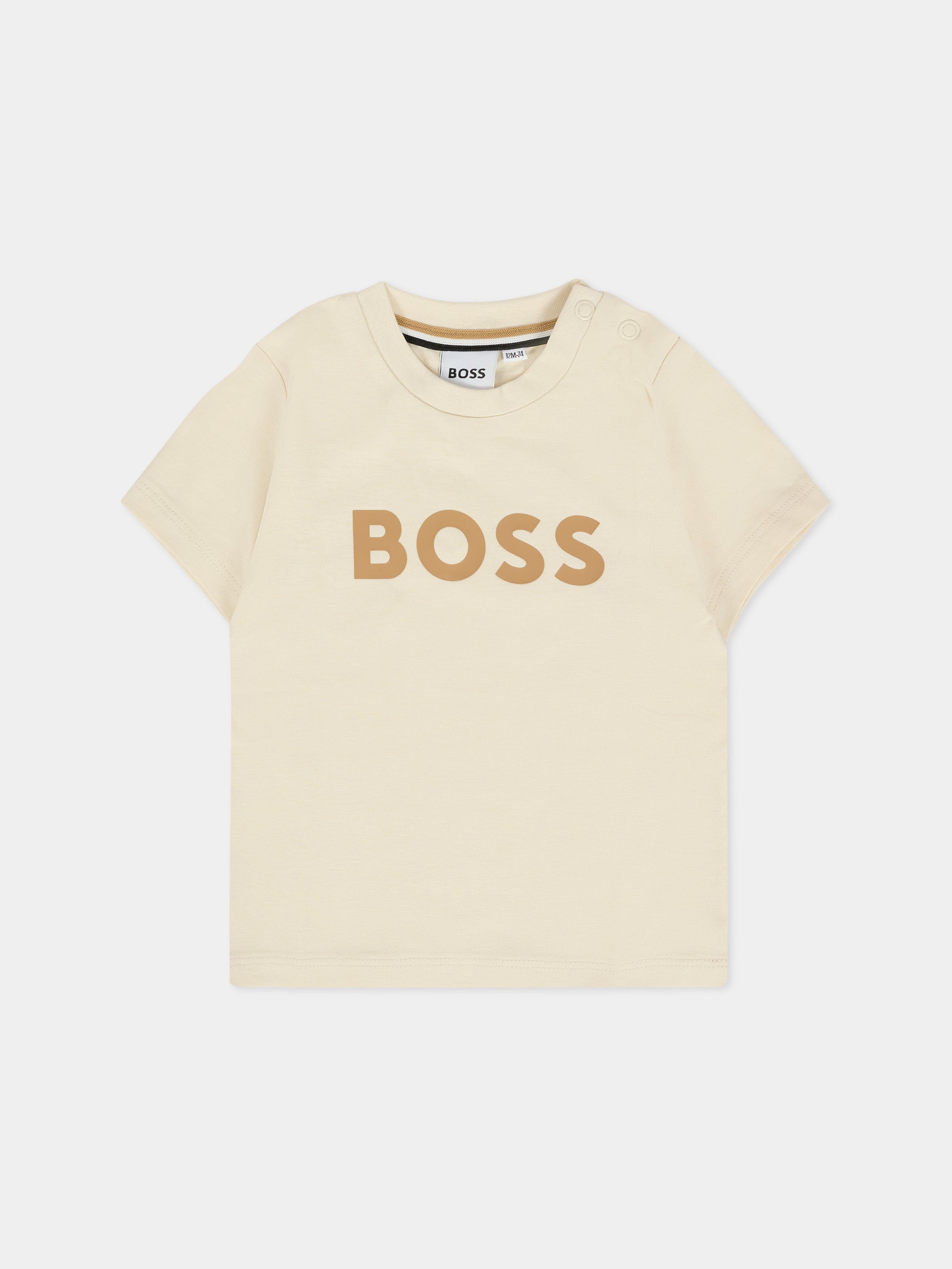 T-shirt beige per neonato con logo,Boss,J52712 21C