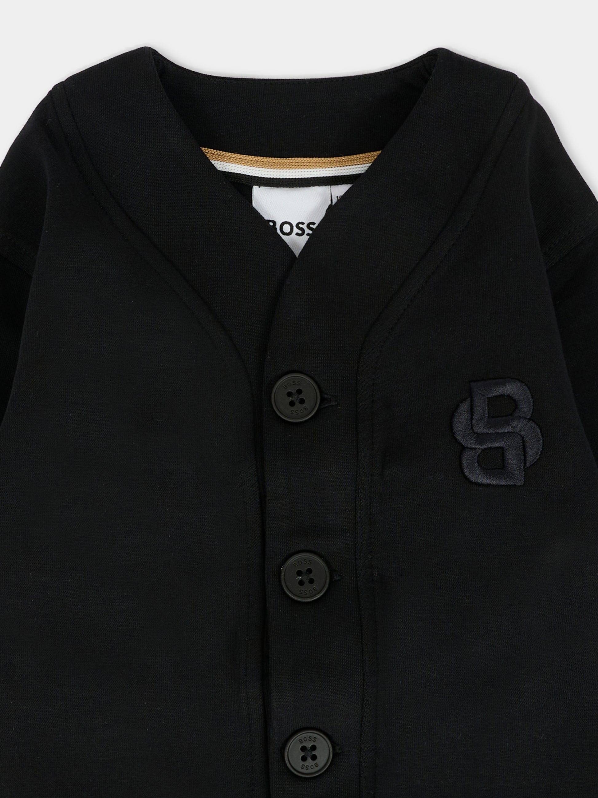 Cardigan nero per neonato con logo BB,Boss,J52722 09B