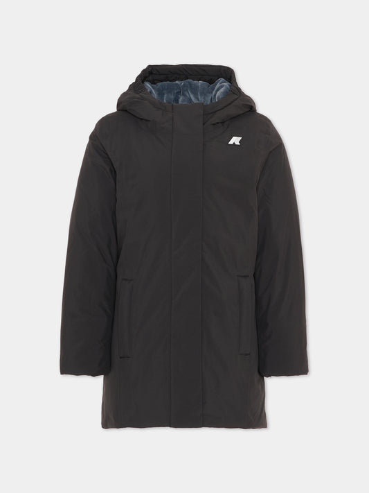 Parka Denise Marmotta nero per bambini con logo,K-way,K41383W AL8