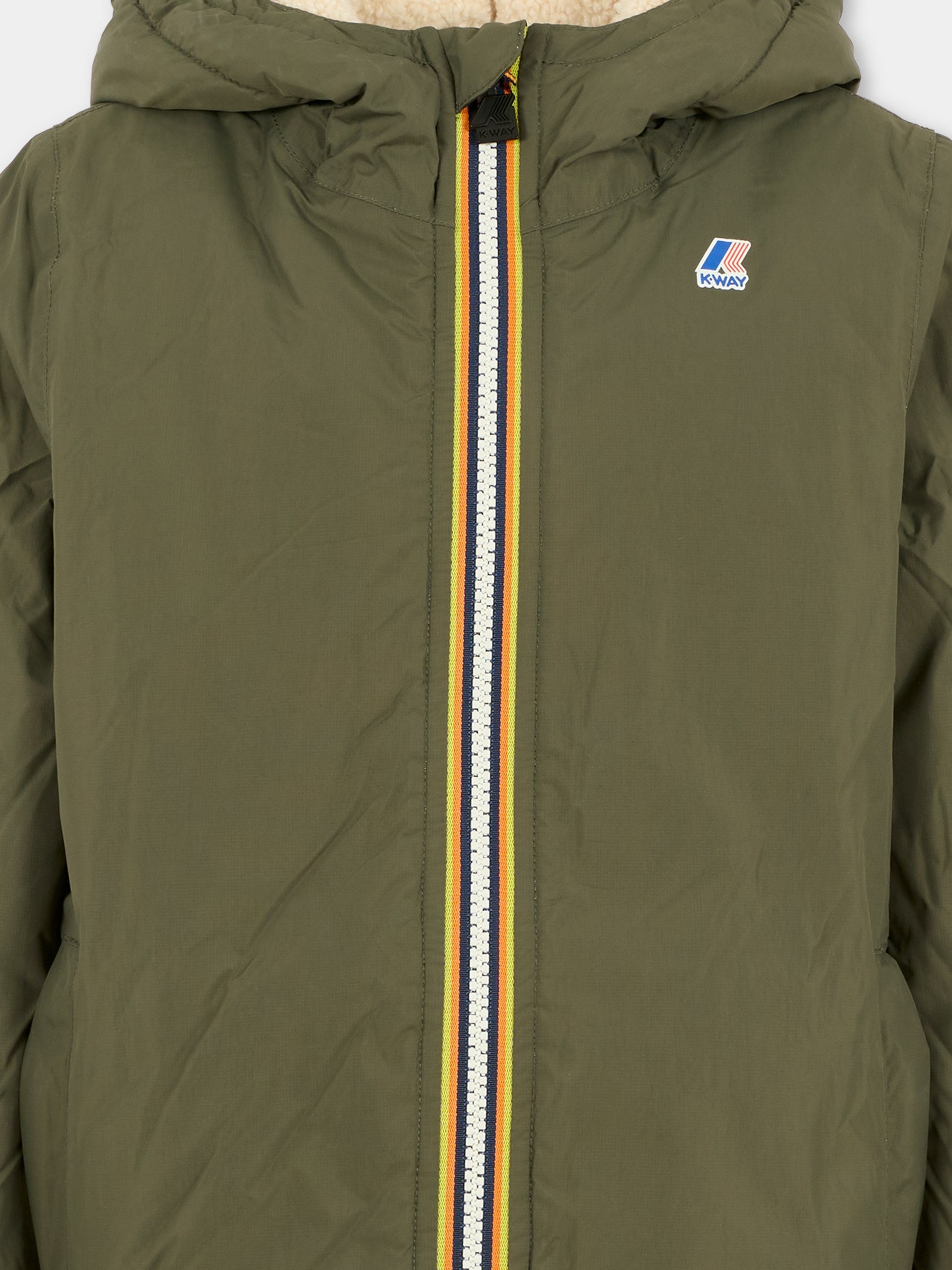 Giubbotto verde Eiffel Orsetto per bambini con logo,K-way,K7142UW WMR