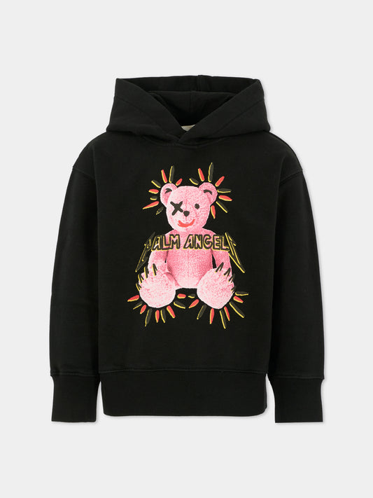 Felpa nera per bambini con orso,Palm Angels,PBBB012F25FLE003103B