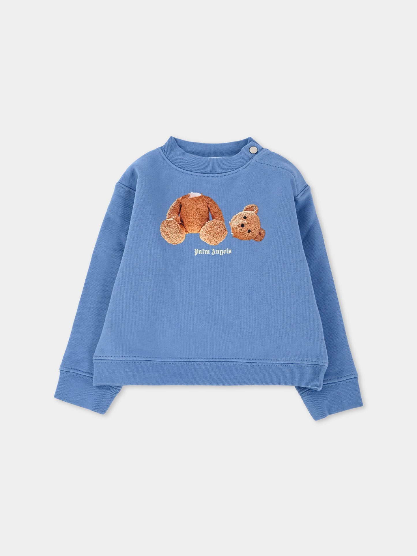 Felpa azzurra per neonato con orso,Palm Angels,PBXC001F25FLE0014260