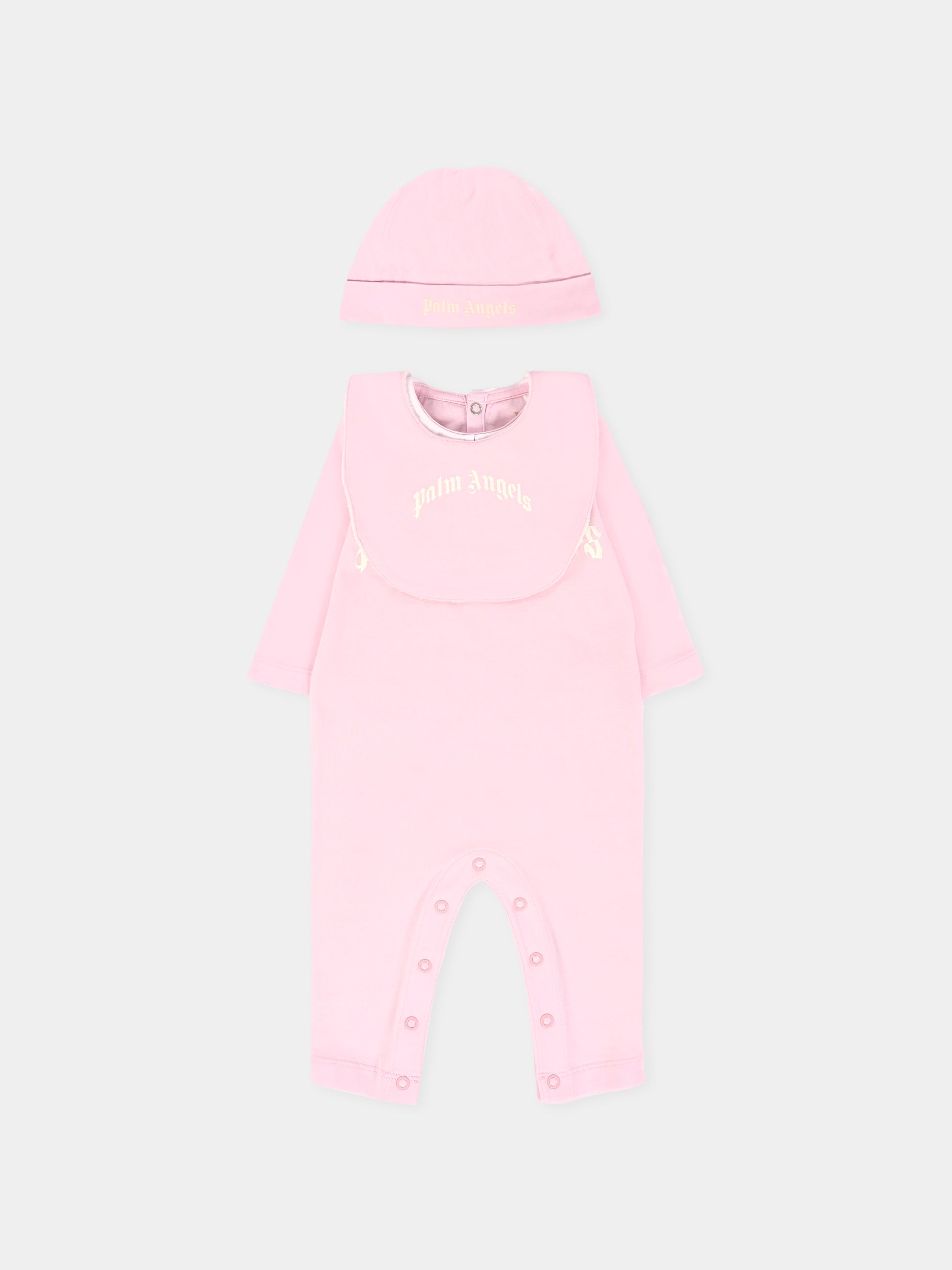 Set tutine rosa per neonata con logo,Palm Angels,PG2X018F25JER0013C03