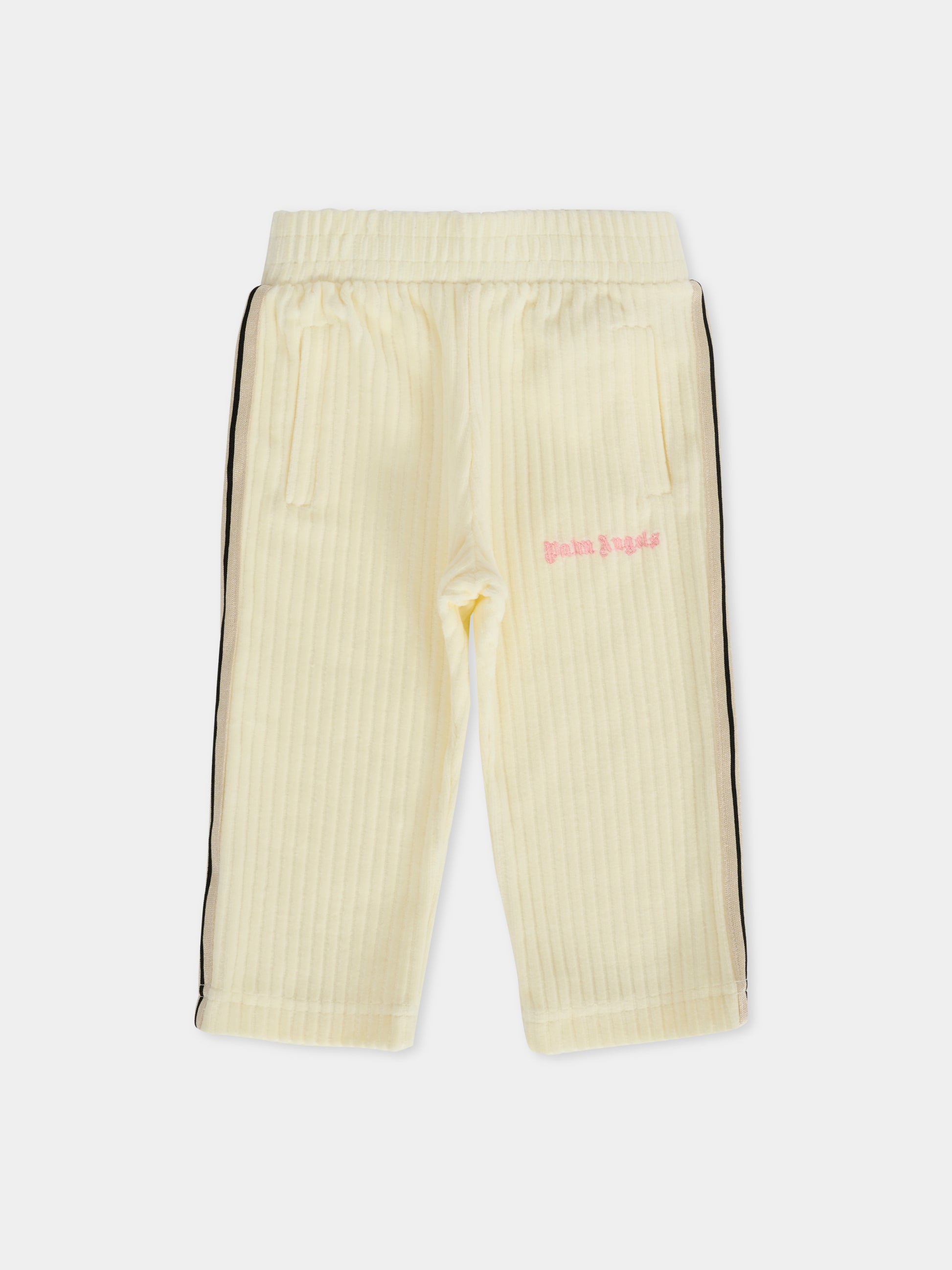 Pantaloni avorio per neonata con logo,Palm Angels,PG4X001F25FLE001033C
