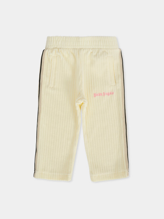 Pantaloni avorio per neonata con logo,Palm Angels,PG4X001F25FLE001033C