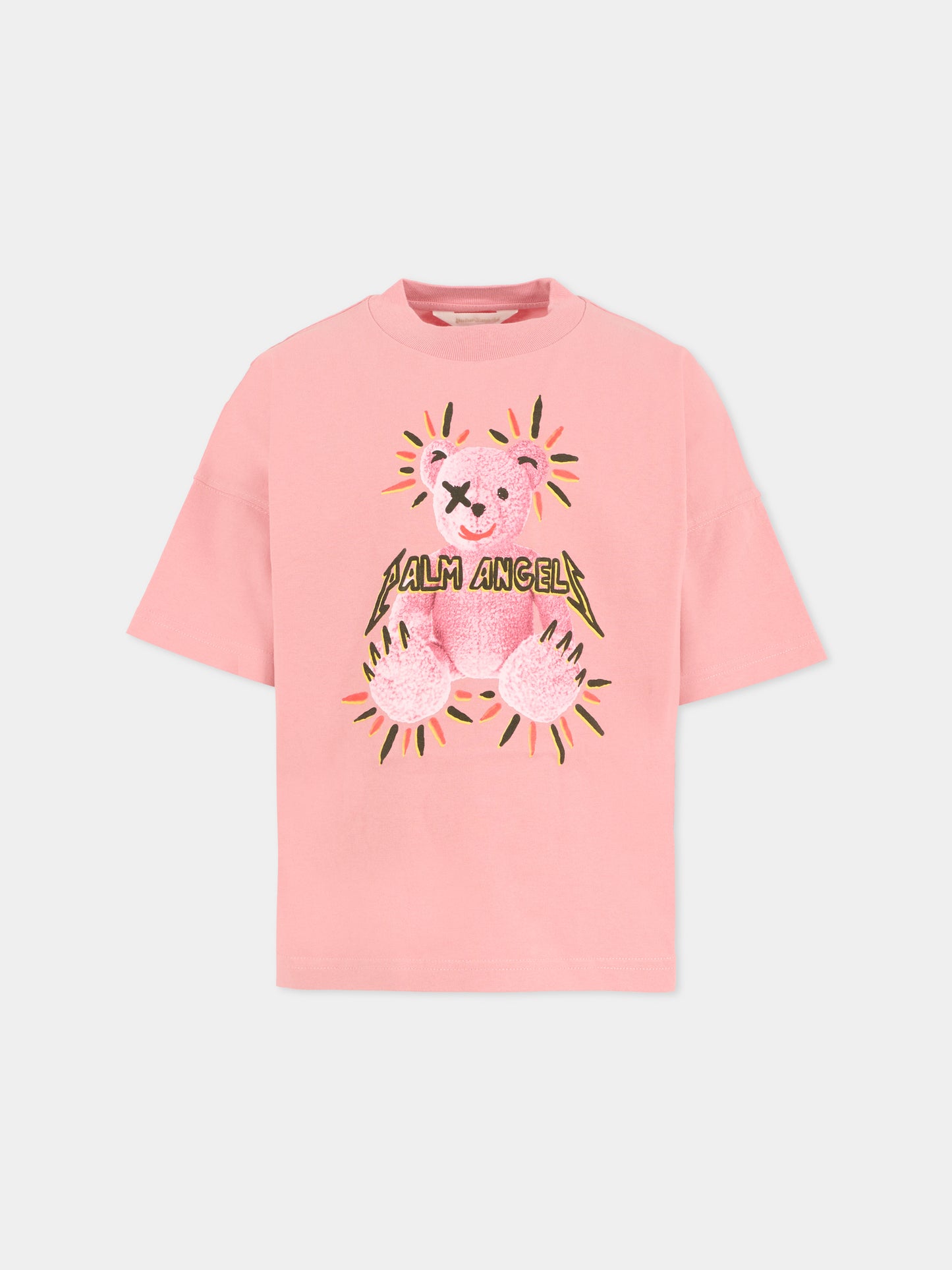 T-shirt rosa per bambina con stampa Bear Punk,Palm Angels,PGAA001F25JER002303B