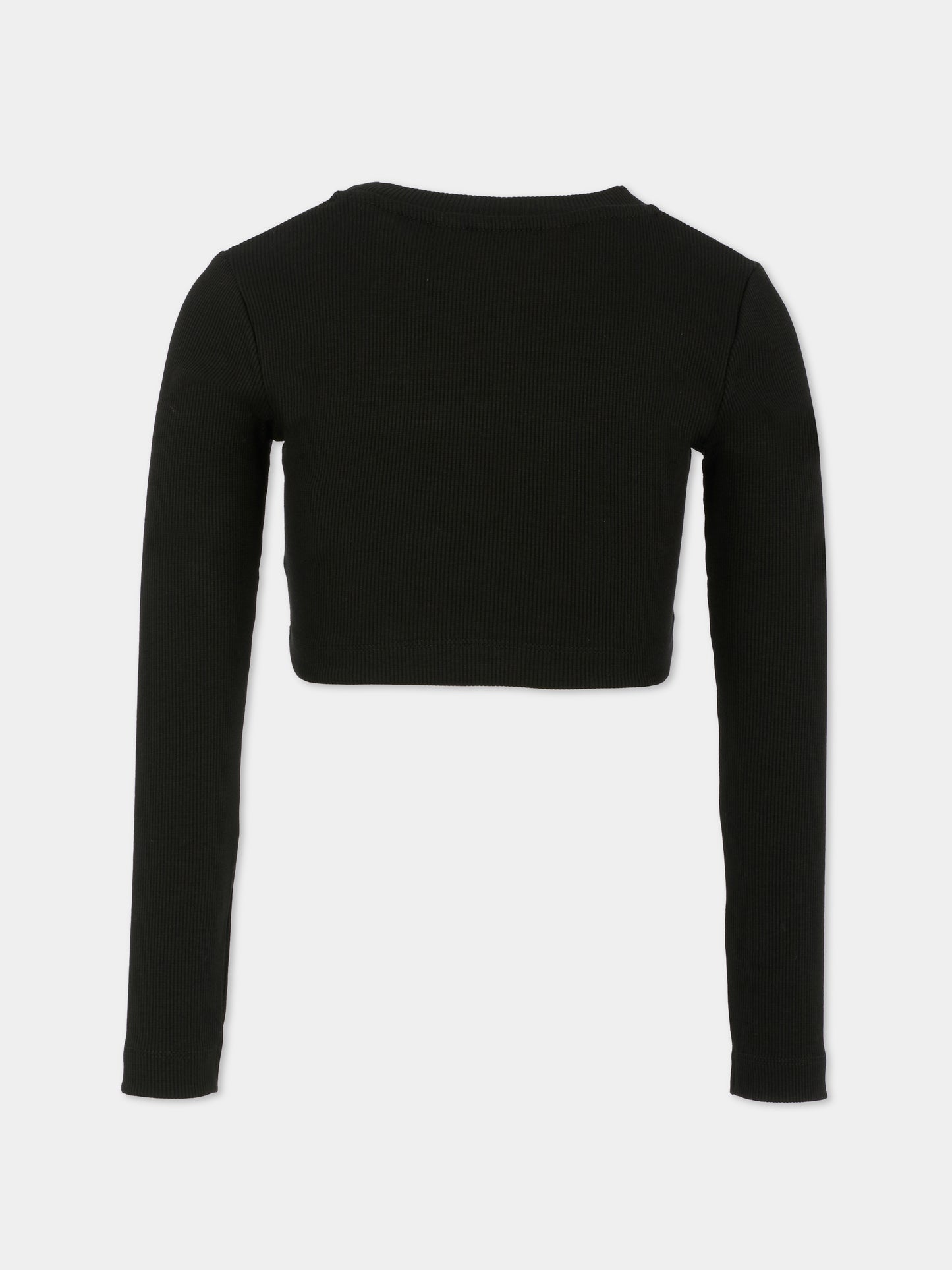 T-shirt crop nera per bambina con logo,Palm Angels,PGAB006F25JER0011003