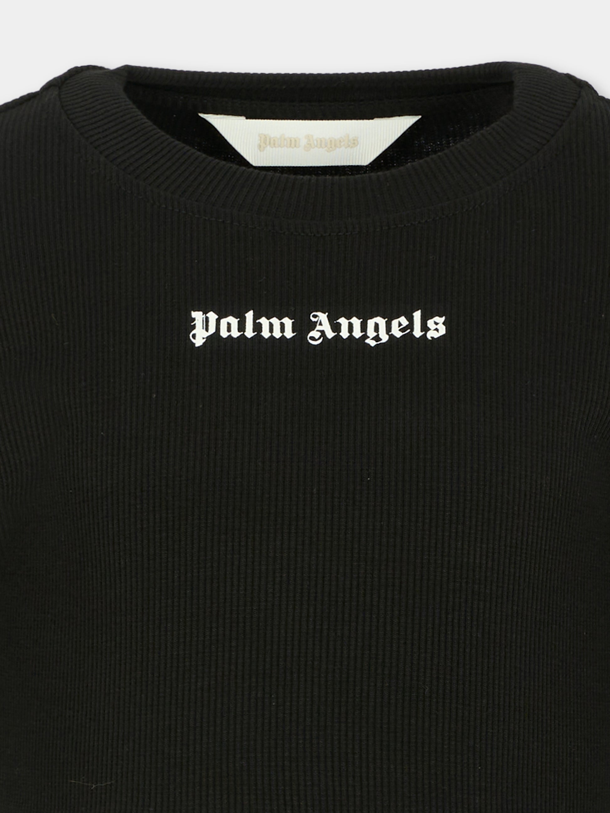 T-shirt crop nera per bambina con logo,Palm Angels,PGAB006F25JER0011003