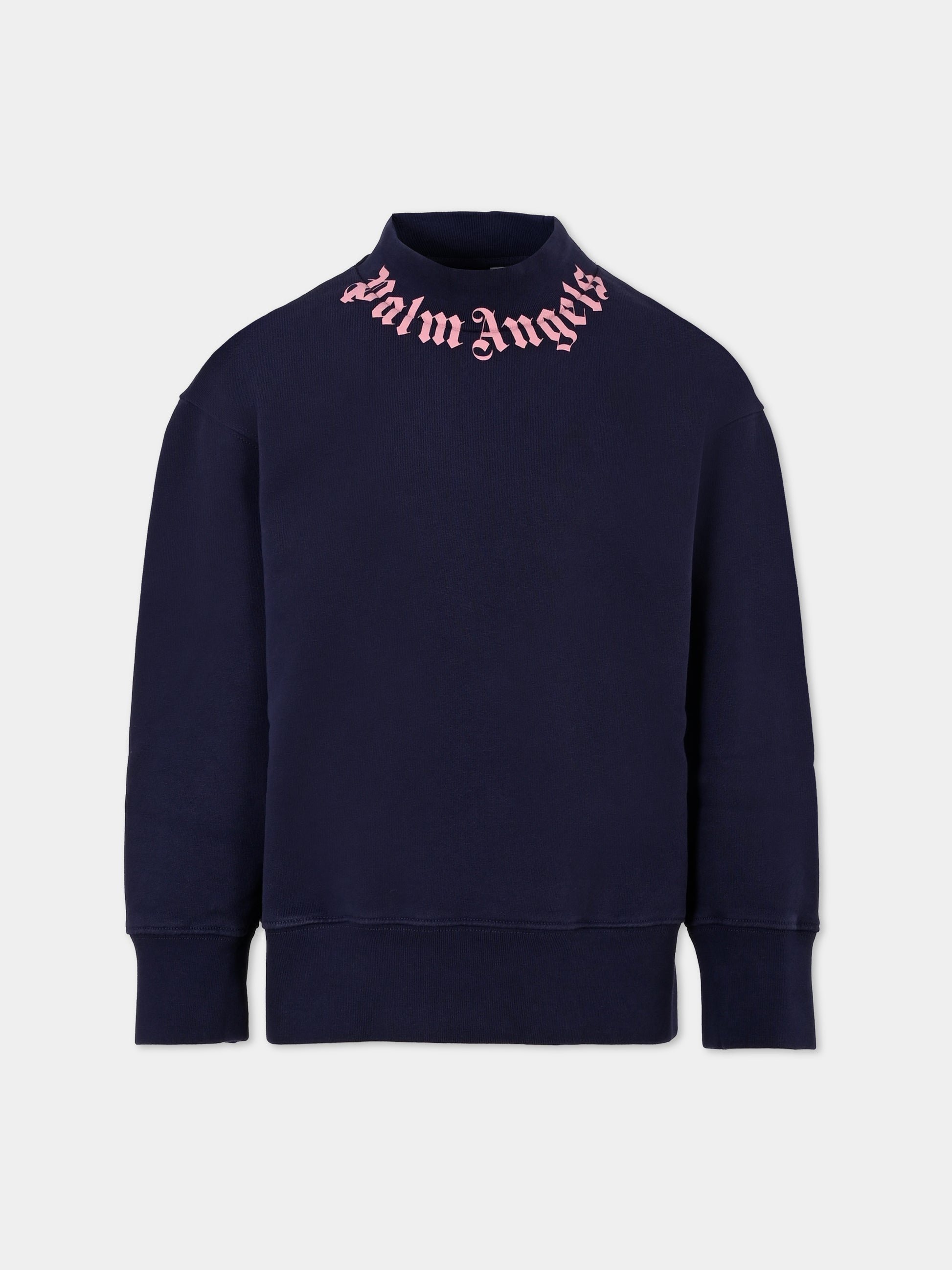 Felpa blu per bambina con logo,Palm Angels,PGBA013F25FLE0024630