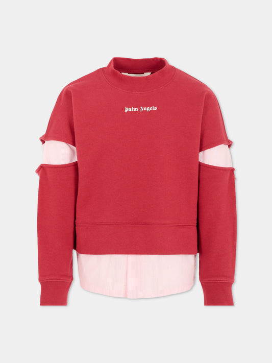 Felpa rossa per bambina con logo,Palm Angels,PGBA016F25FLE0012703