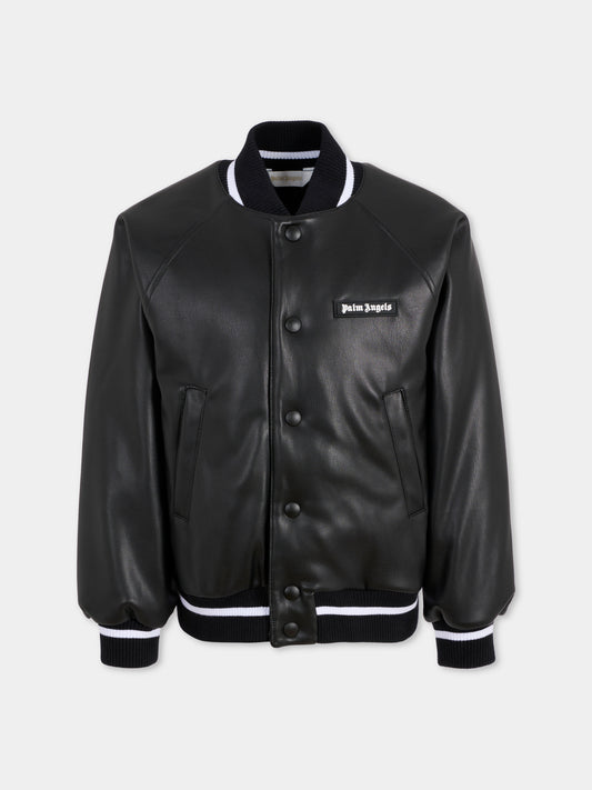 Bomber nero per bambini con logo,Palm Angels,PGEK001F25FAB0011003