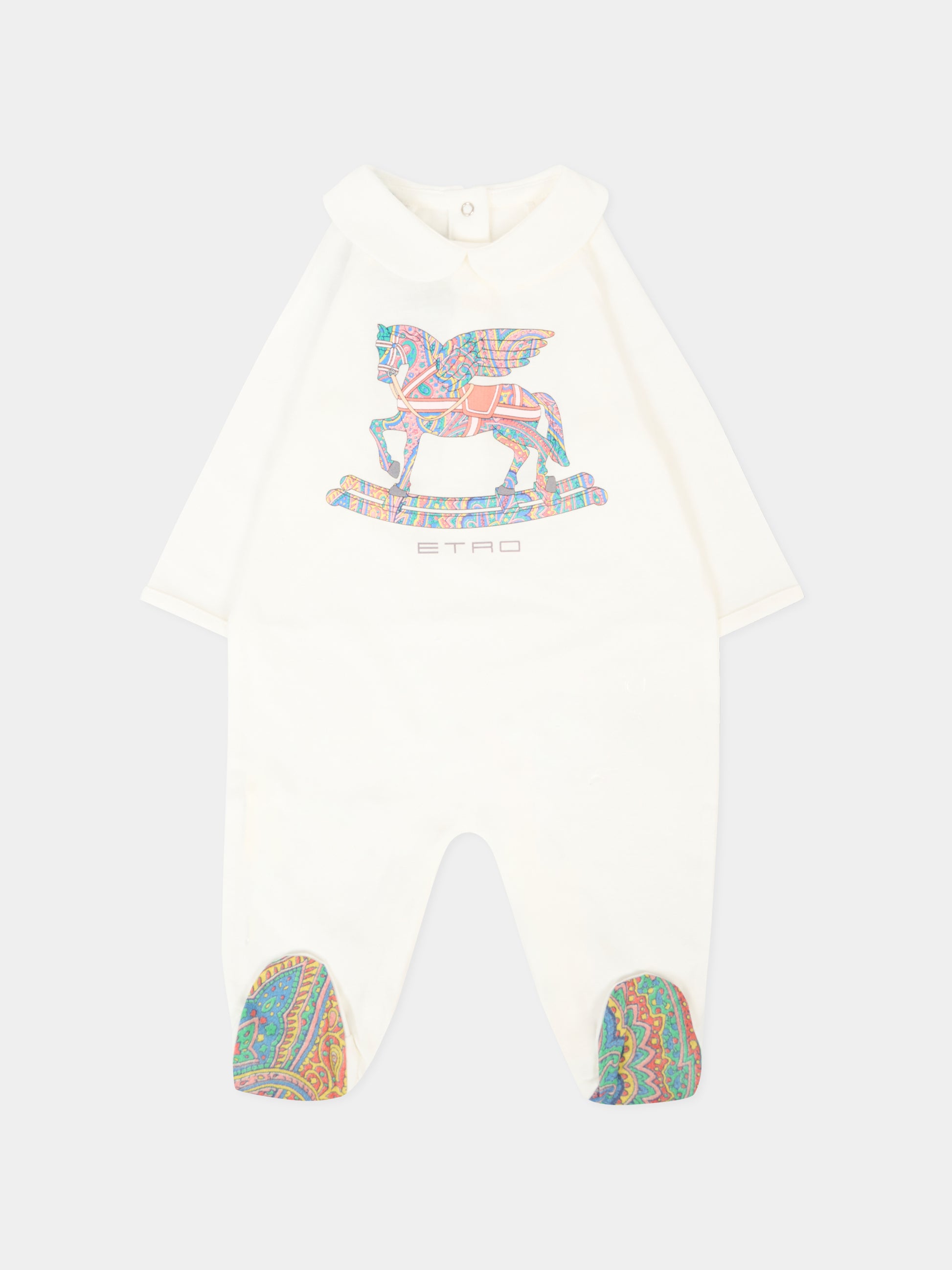 Set tutina avorio per neonati con Pegaso multicolor e logo,Etro,GXB560 Z3186 101MC