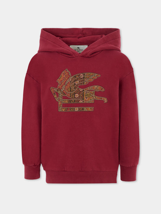 Felpa bordeaux per bambino con logo e Pegaso,Etro,GX4P30 Z3333 416