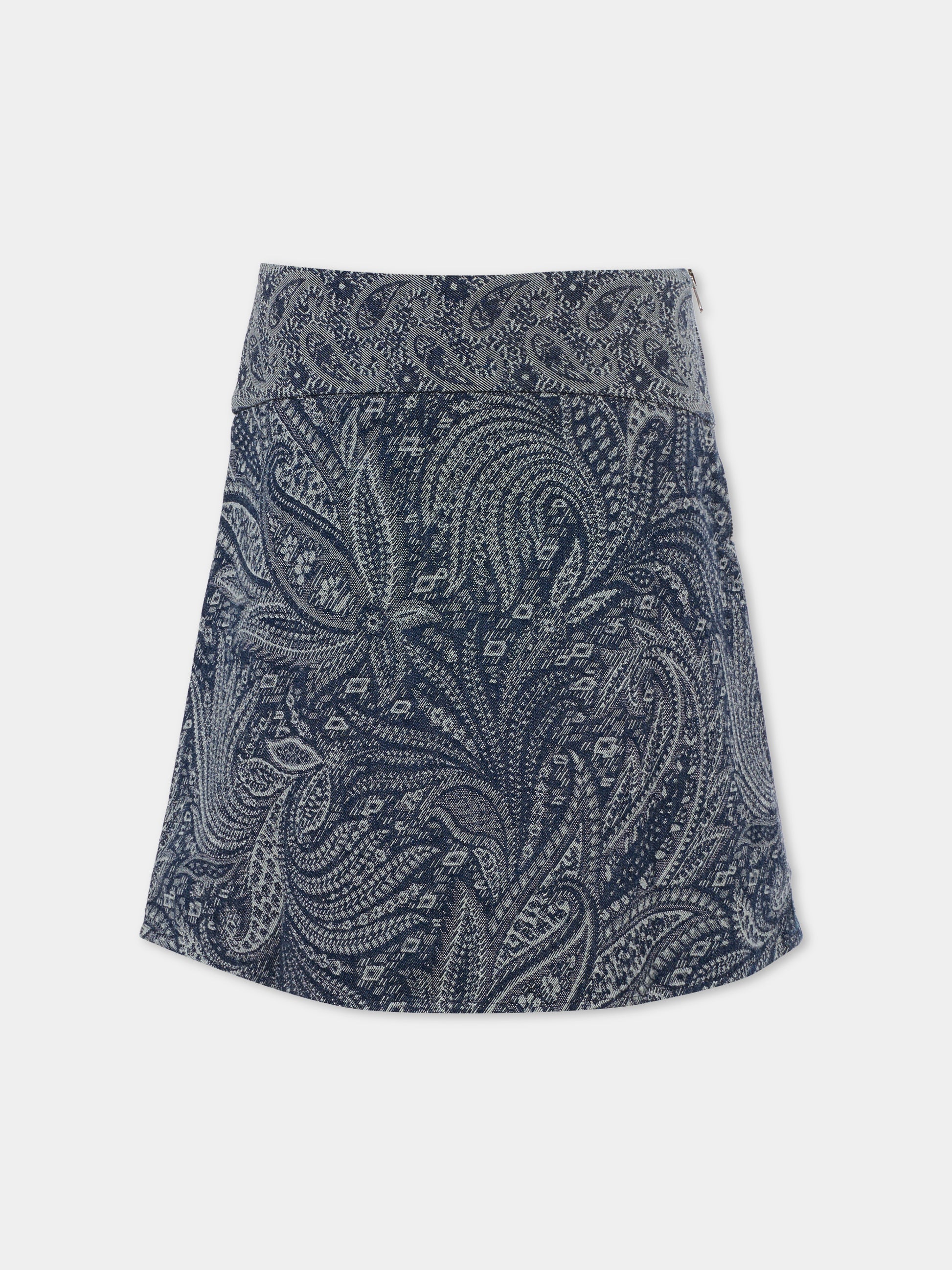 Gonna denim per bambina con stampa paisley,Etro,GX7A00 D0122 620BC