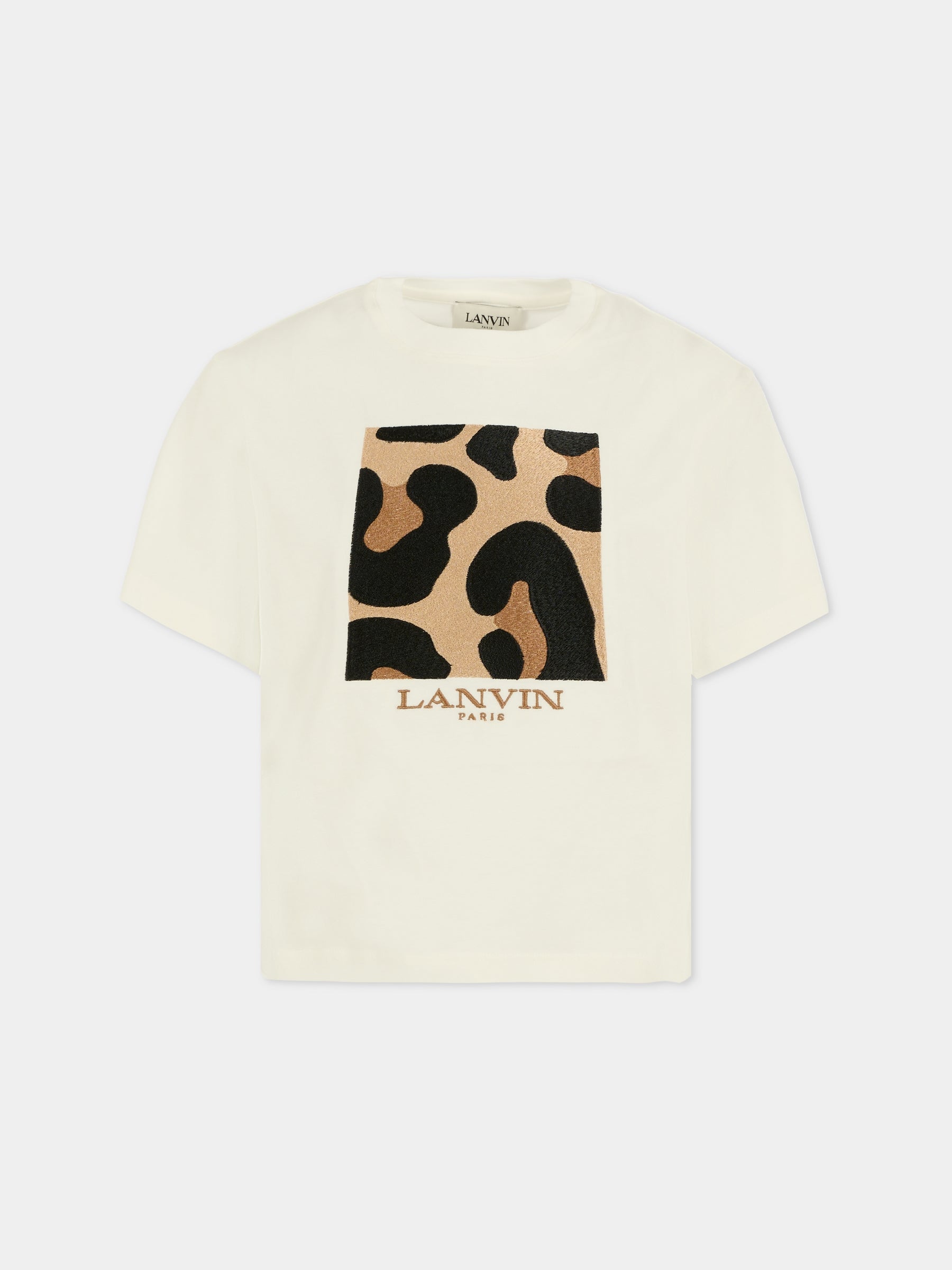 T-shirt avorio per bambina con stampa leopardata,Lanvin Petite,N30256 117