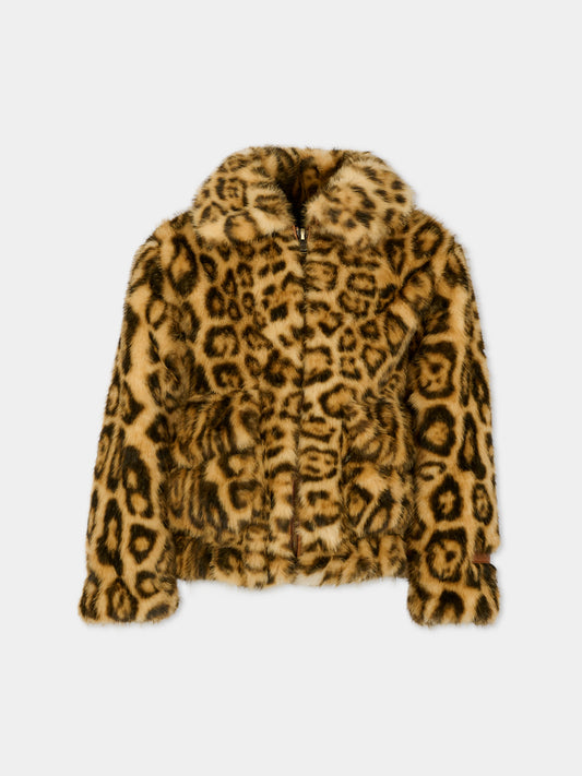 Ecopelliccia beige per bambina con stampa animalier,Lanvin Petite,N30279 P90