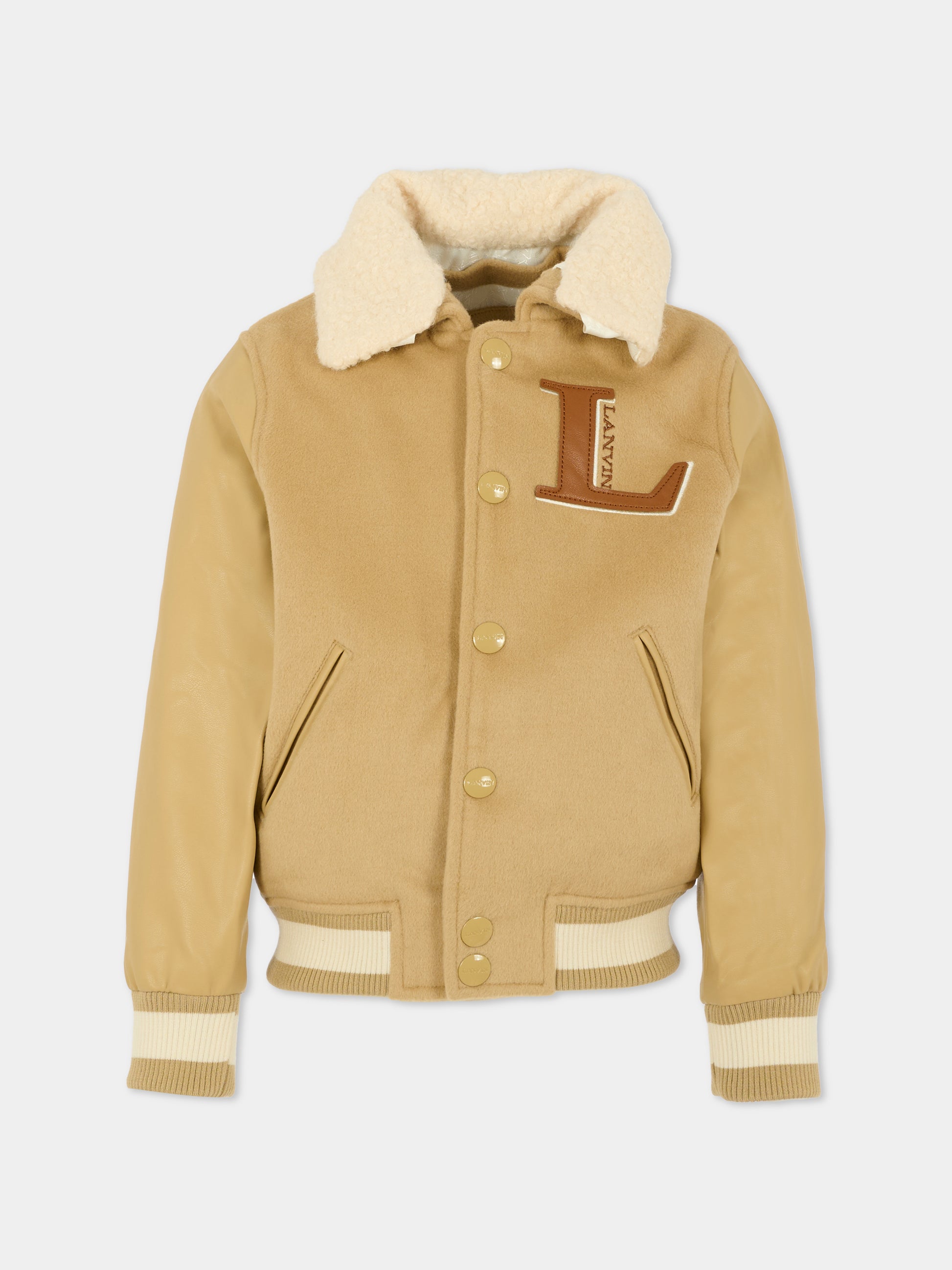 Bomber beige per bambino con logo,Lanvin Petite,N30307 276