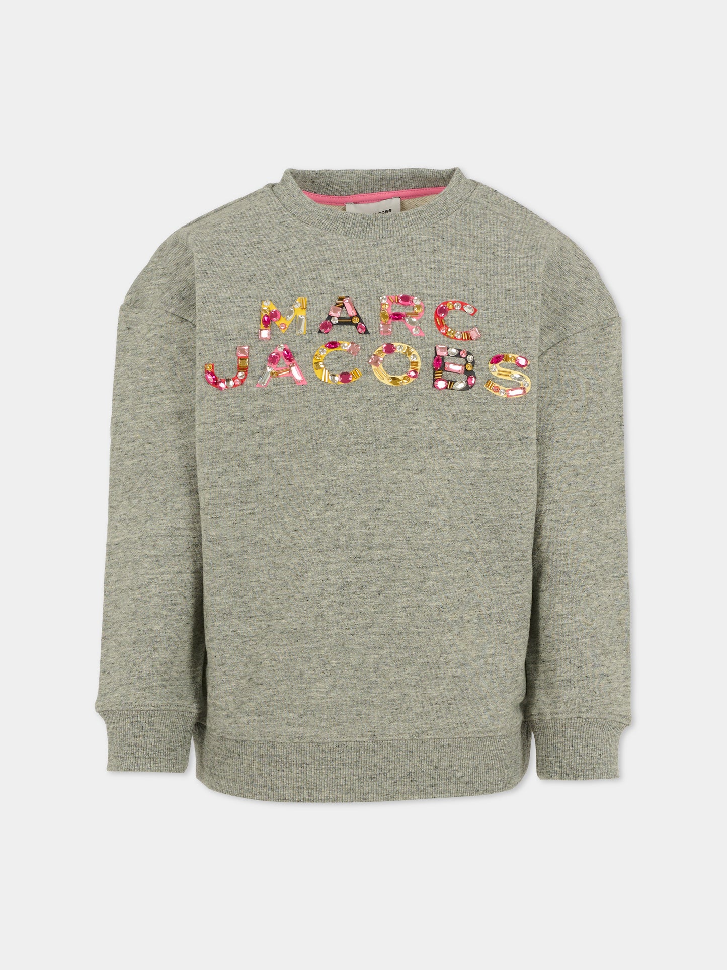 Felpa grigia per bambina con logo e pietre,Marc Jacobs,W60570 A35