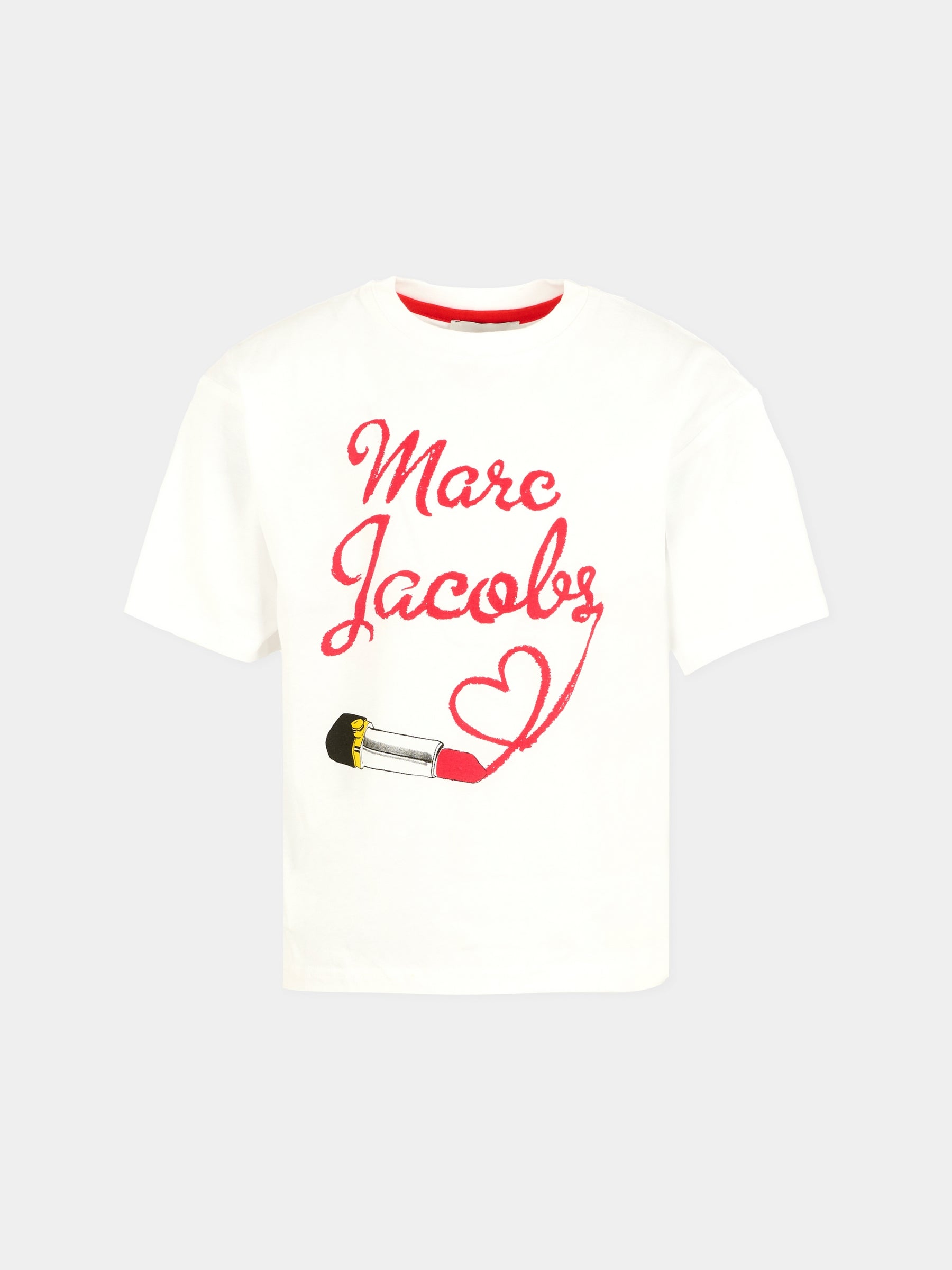 T-shirt bianca per bambina con logo e rossetto,Marc Jacobs,W60579 10P