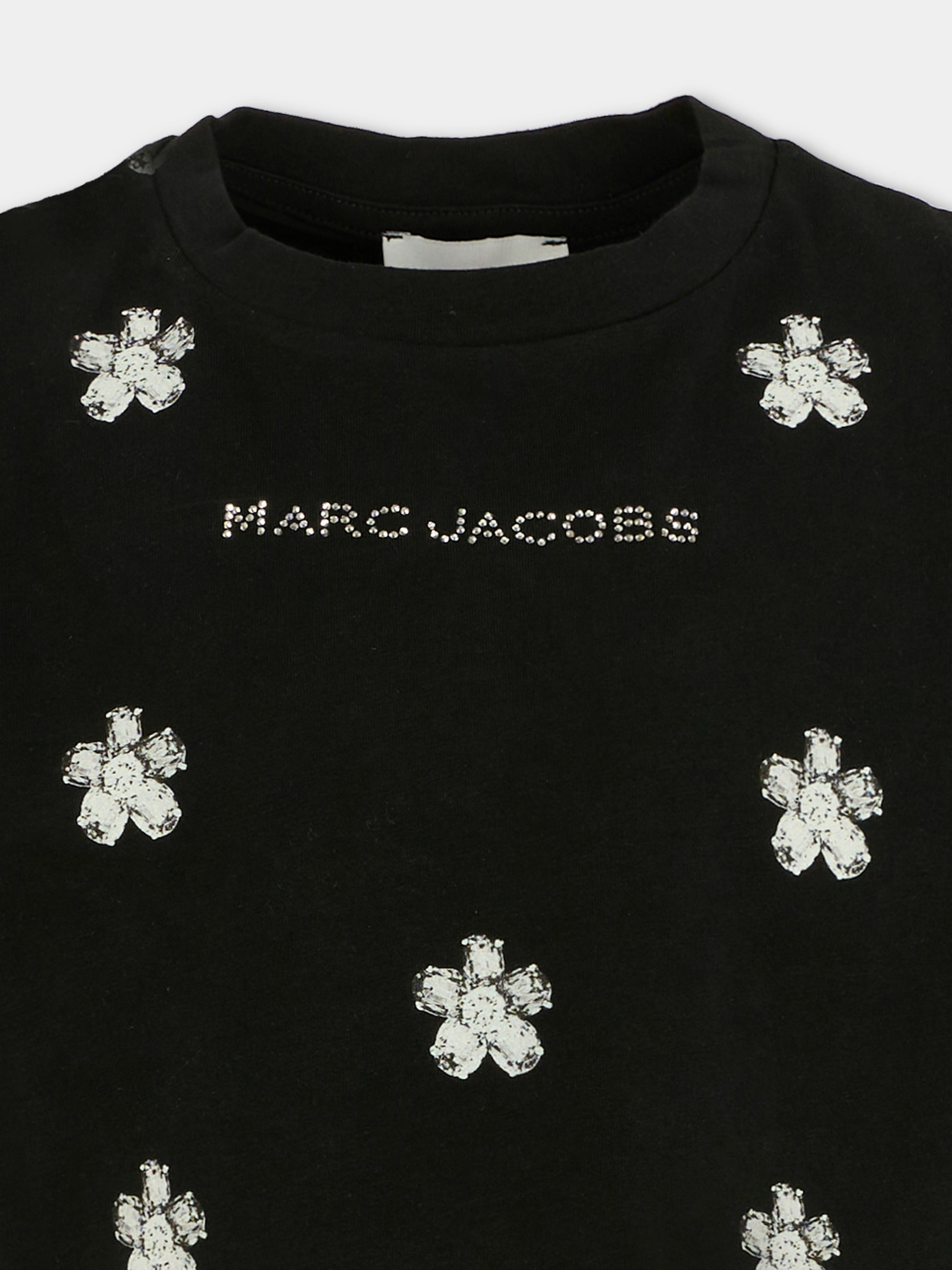 T-shirt crop nera per bambina con fiori all over,Marc Jacobs,W60582 09B