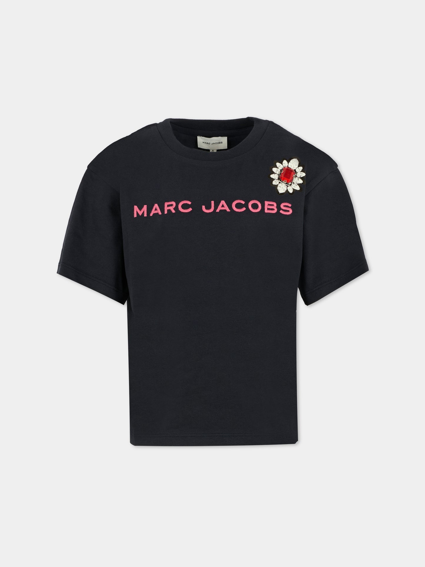 T-shirt blu per bambina con logo ricamato,Marc Jacobs,W60590 84E