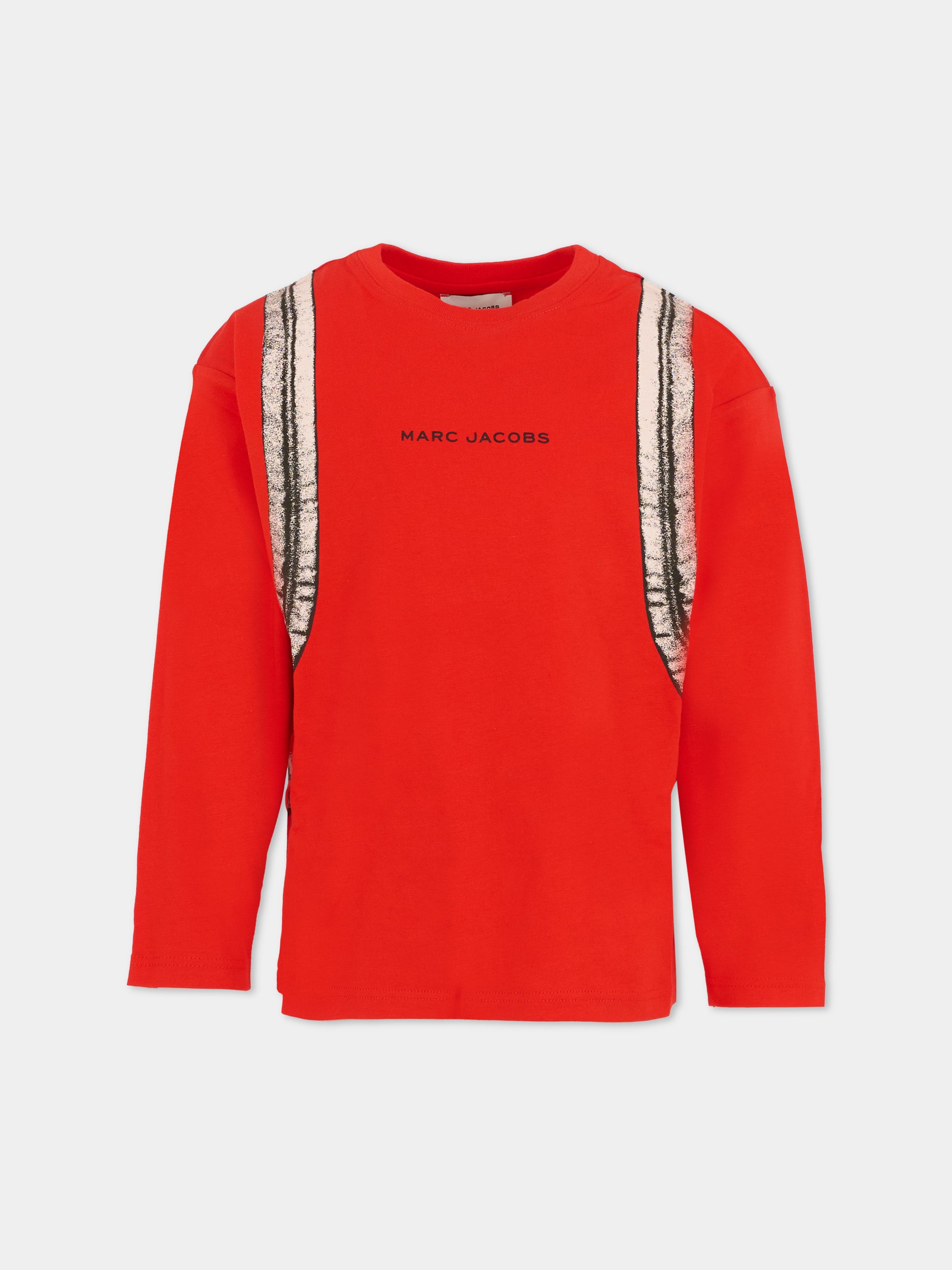 T-shirt rossa per bambino con logo e stampa zaino,Marc Jacobs,W60639 97E
