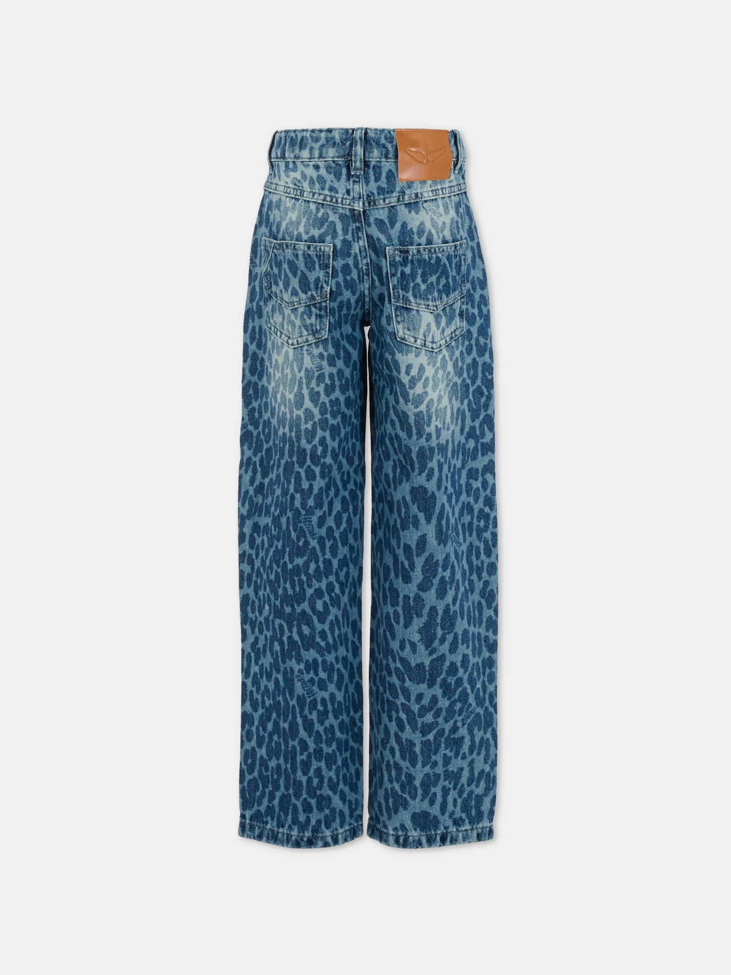 Jeans denim per bambina con stampa animalier,Zadig & Voltaire Kids,X60447 Z10