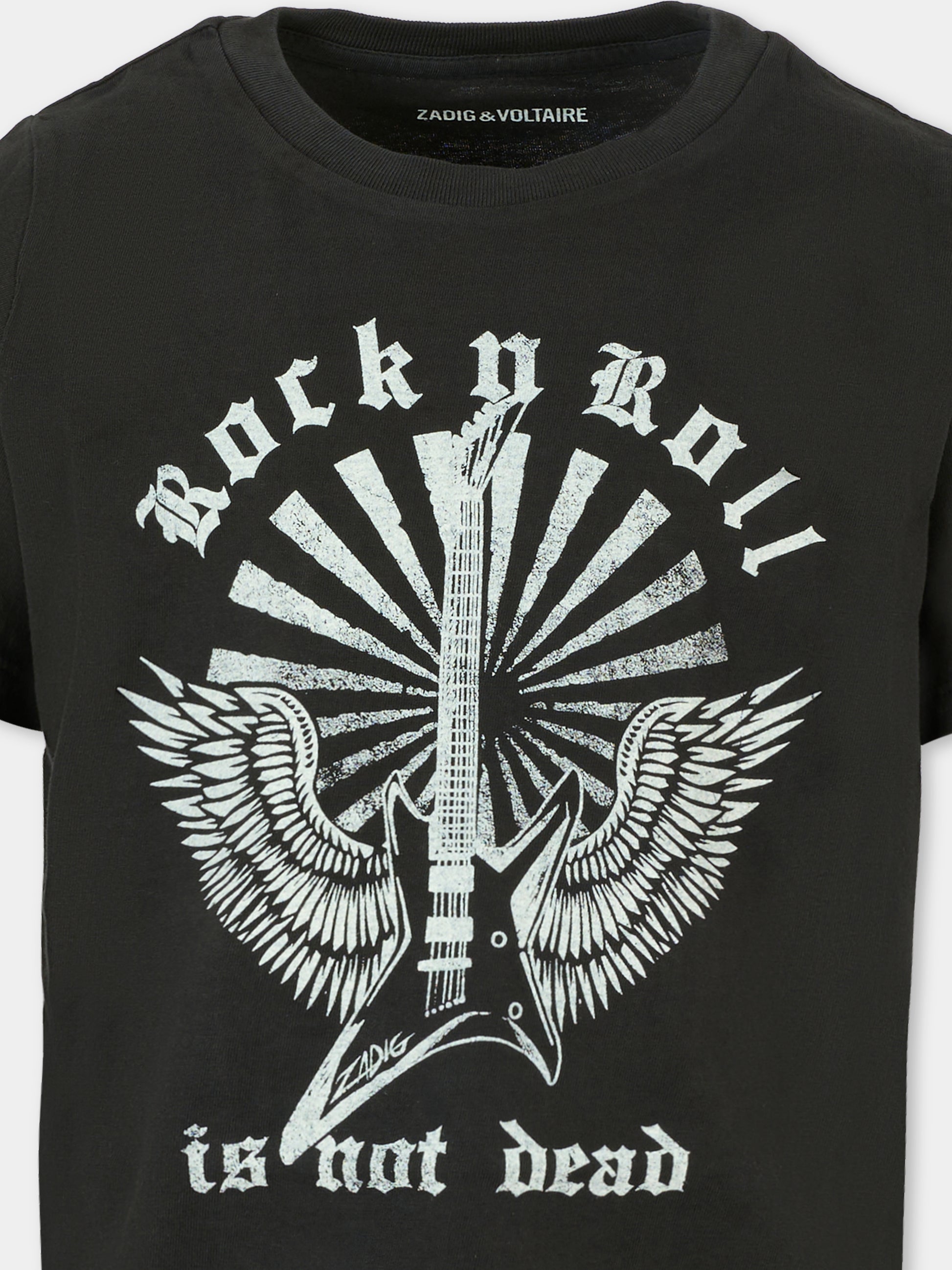 T-shirt nera per bambini con chitarra,Zadig & Voltaire Kids,X60459 09B