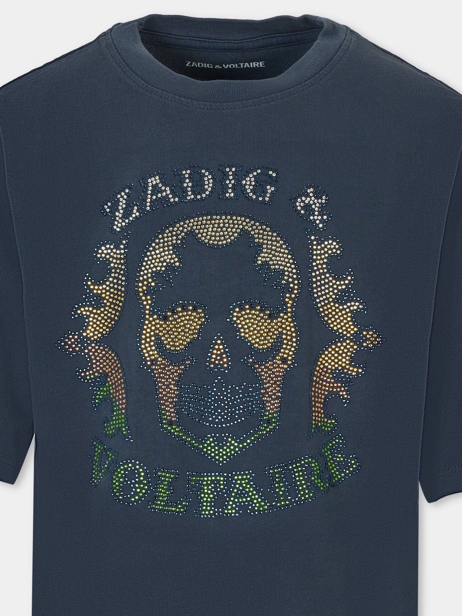 T-shirt blu per bambini con teschio,Zadig & Voltaire Kids,X60460 83D