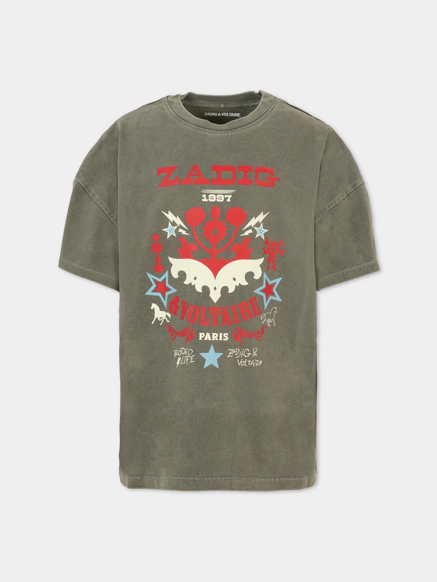 T-shirt grigia per bambini con logo,Zadig & Voltaire Kids,X60462 09B