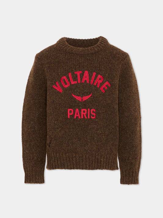 Maglione marrone per bambino con logo,Zadig & Voltaire Kids,X60527 319